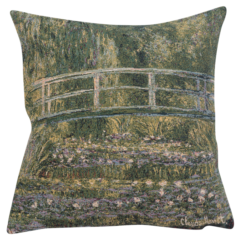 Claude Monet Bridge at Giverny I Tapestry Pillow Cover 18x18 Inch Cotton Jacquard Woven Cushion Cover