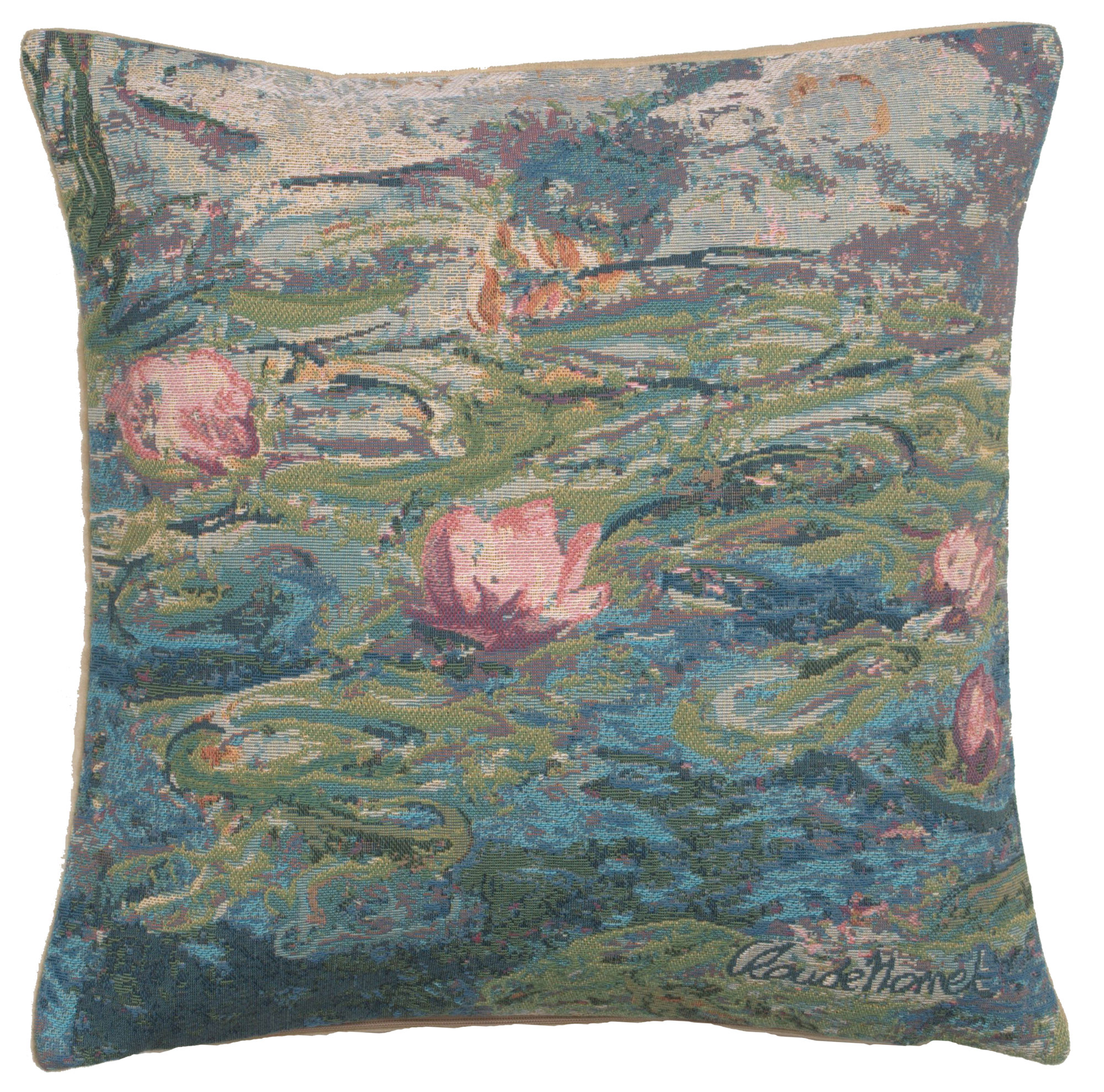 Claude Monet Water Lilies II Tapestry Pillow Cover 18x18 Inch Cotton Jacquard Woven Cushion Cover