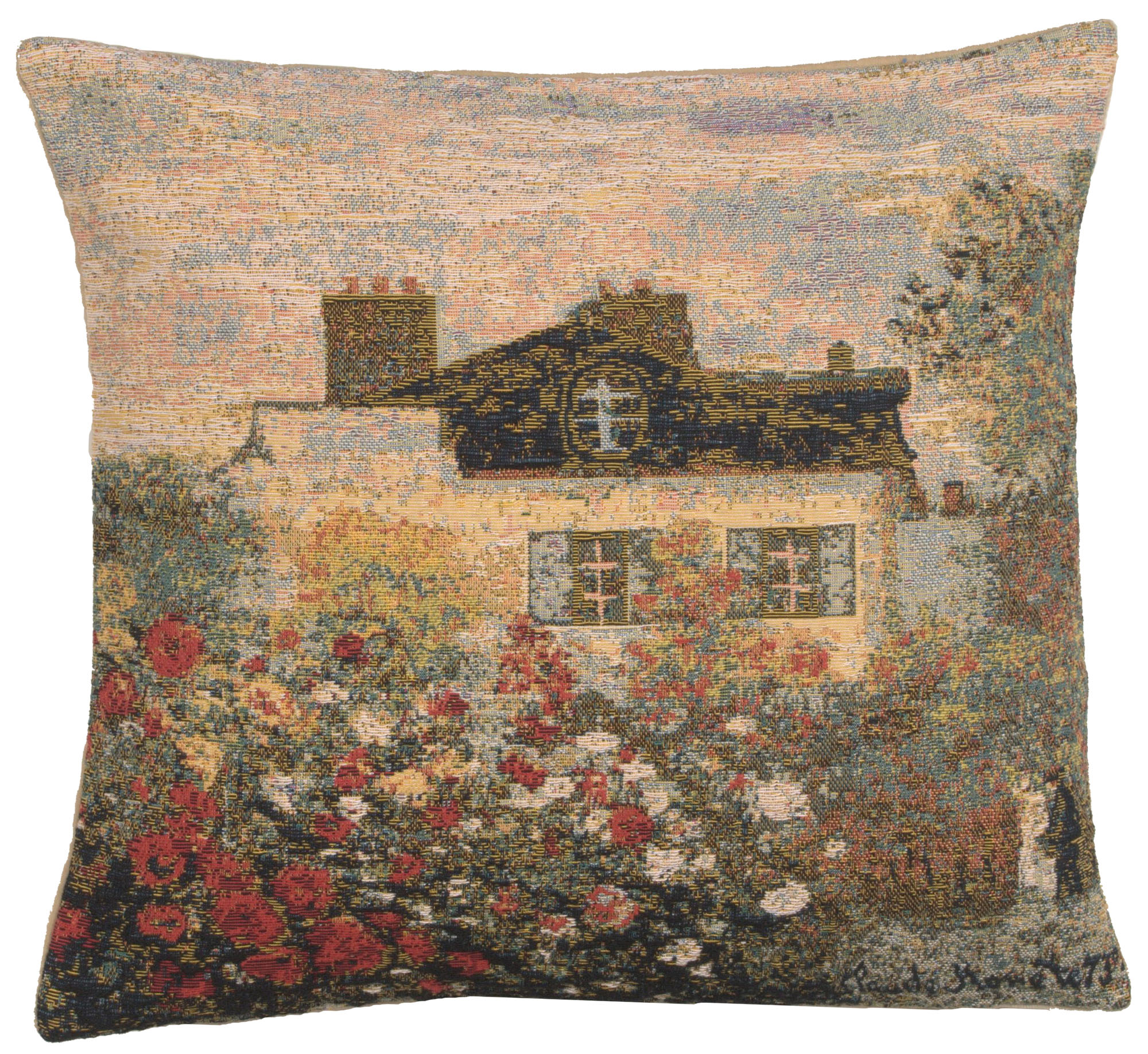 Claude Monet Mansion Tapestry Pillow Cover 18x18 Inch Cotton Jacquard Woven Cushion Cover