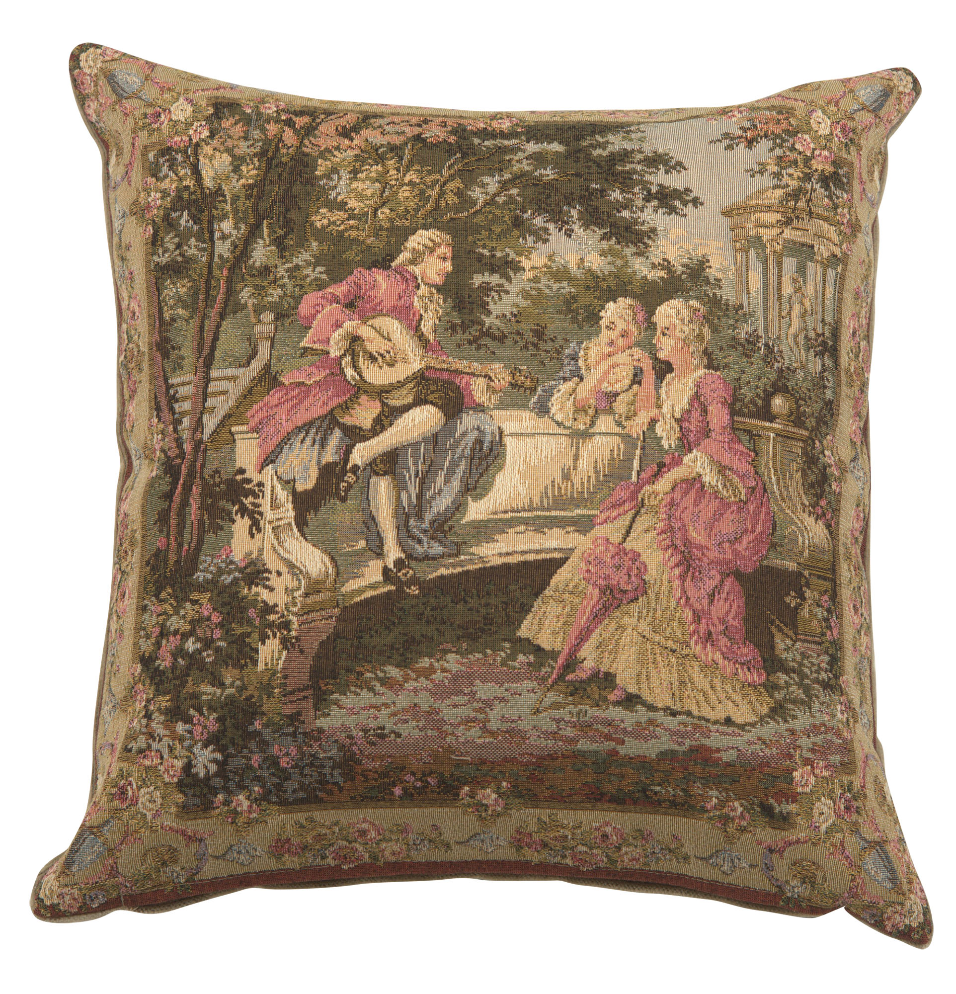 Francois Boucher Garden Party Left Vintage Tapestry Pillow Cover 18x18 Inch Cotton Jacquard Woven Cushion Cover