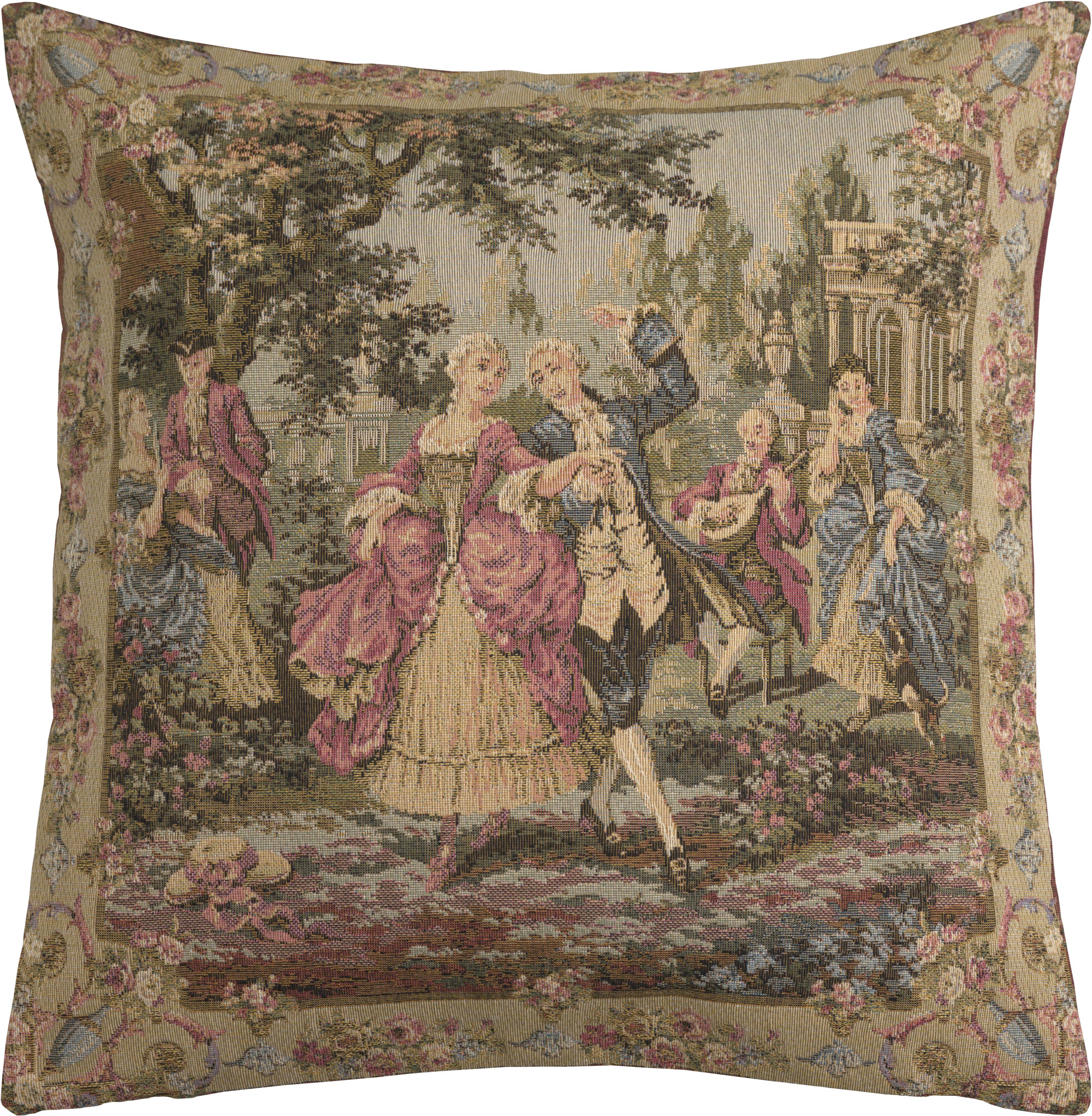 Francois Boucher Garden Party Vintage Tapestry Pillow Cover 18x18 Inch Cotton Jacquard Woven Cushion Cover