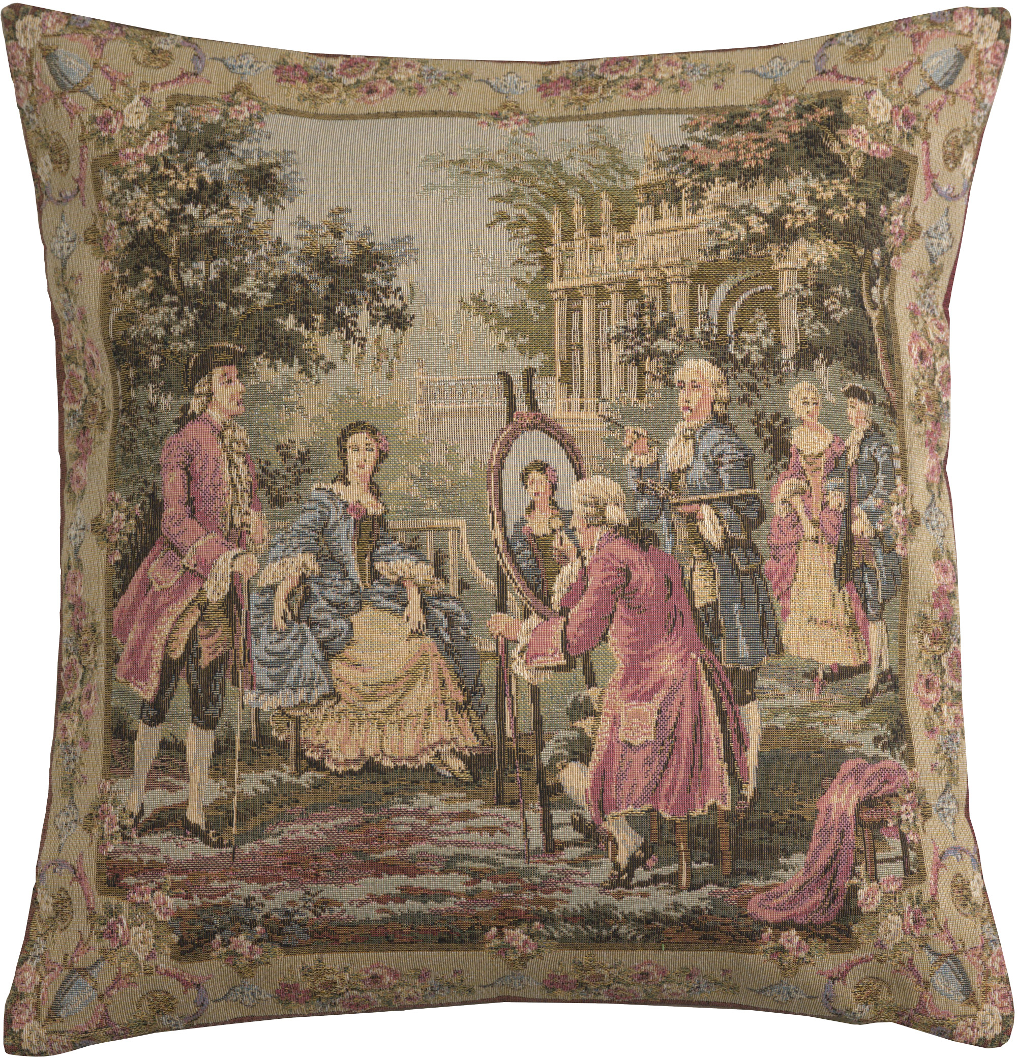 Francois Boucher Garden Party Right Vintage Tapestry Pillow Cover 18x18 Inch Cotton Jacquard Woven Cushion Cover