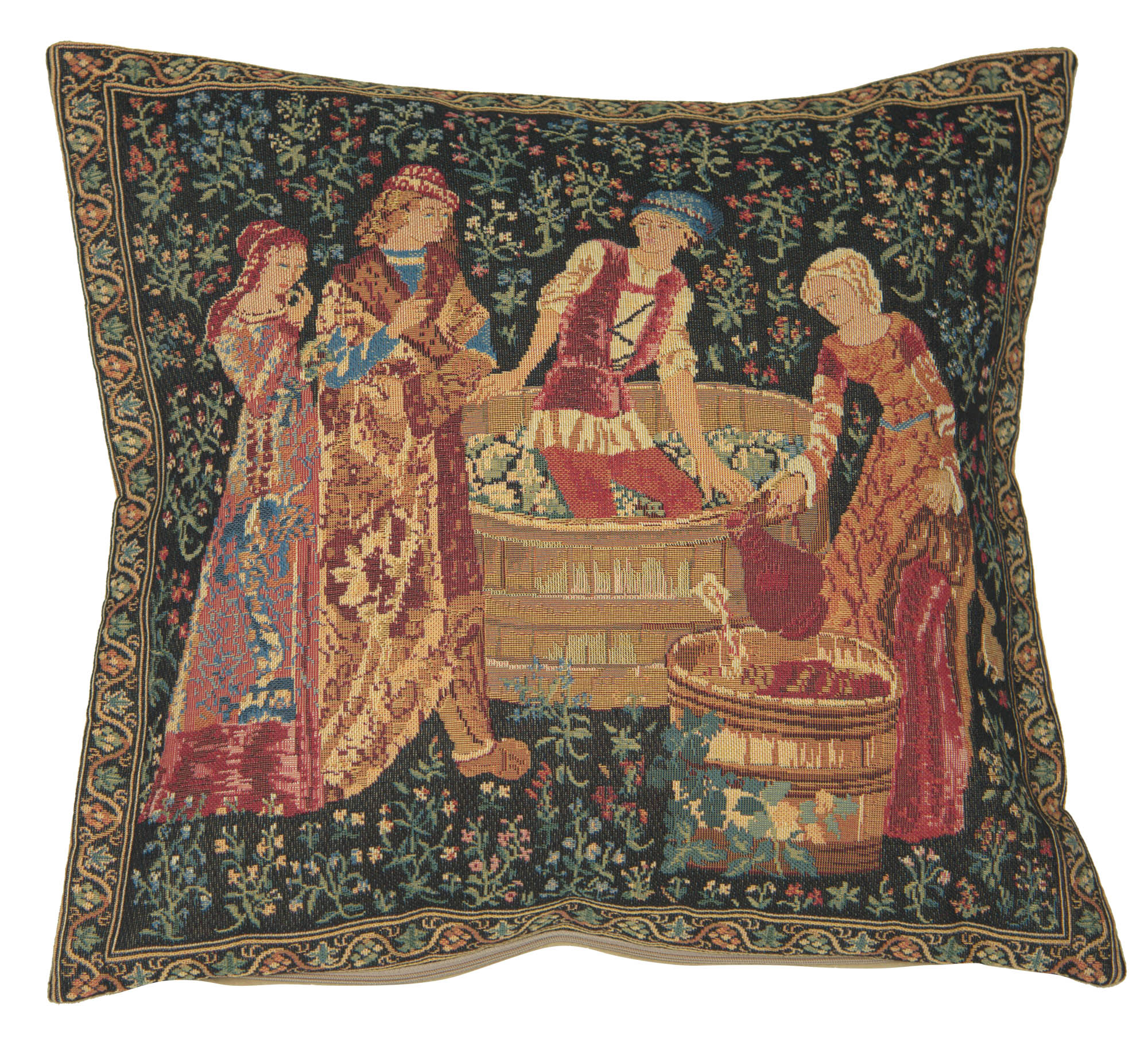 The Wine Press Belgian Tapestry Pillow Cover 18x18 Inch Cotton Jacquard Woven Cushion Cover