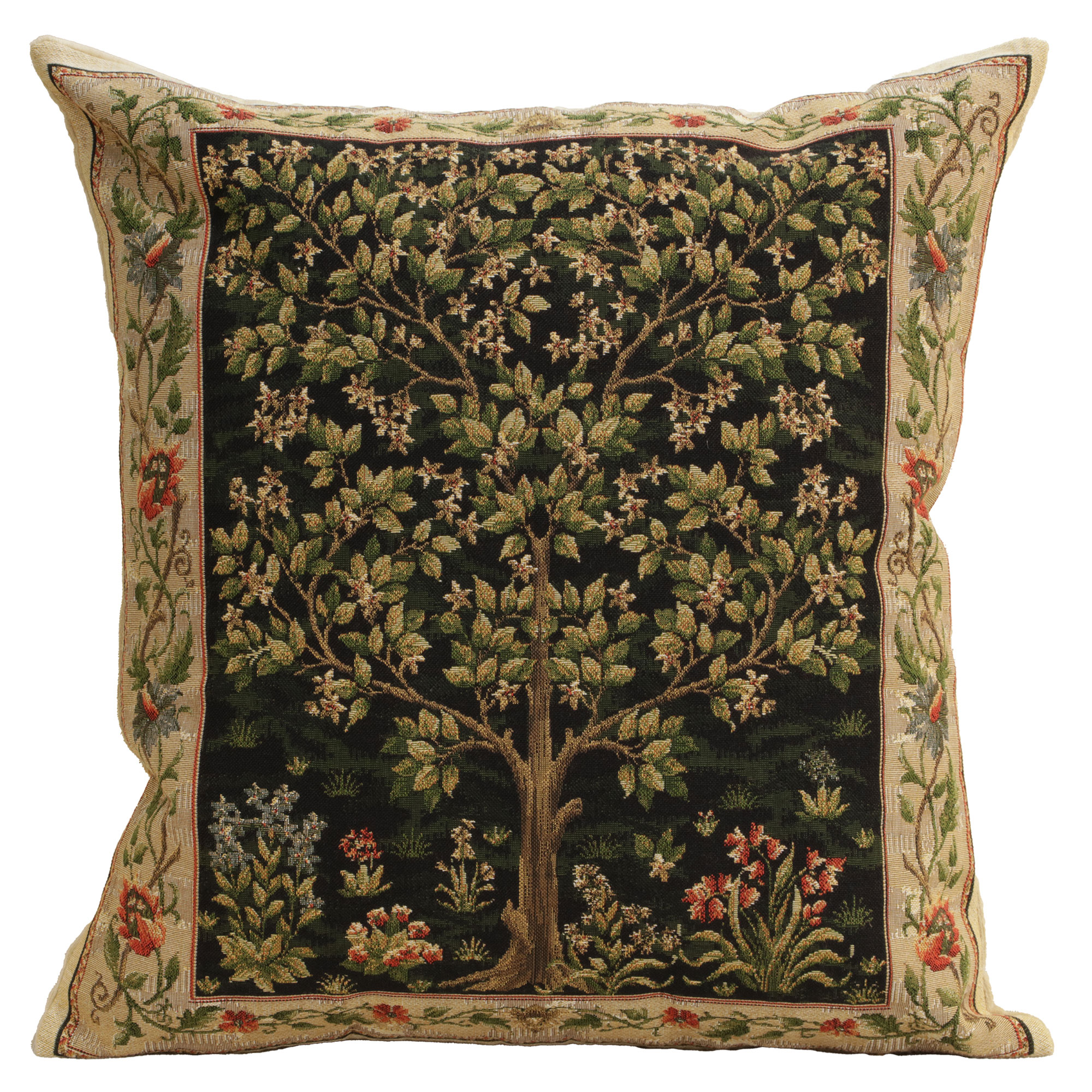 Black Tree of Life Belgian Tapestry Pillow Cover 18x18 inch 100% Cotton Belgian Jacquard Woven Cushion Cover