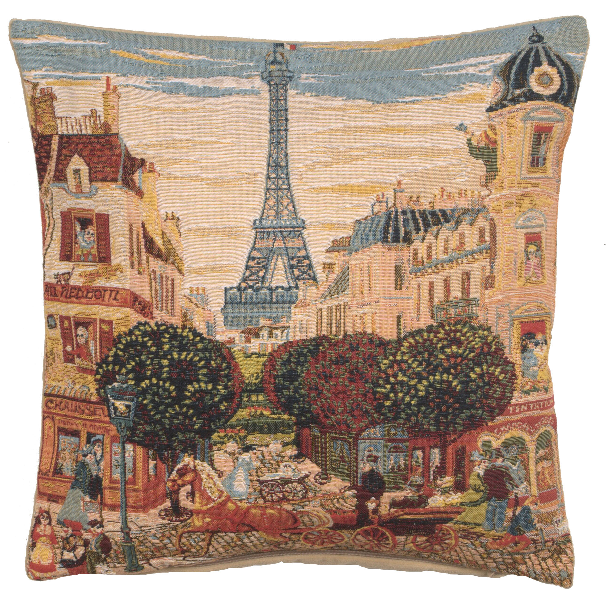 Vintage Eiffel Tower in Paris Tapestry Pillow Cover 18x18 Inch Cotton Jacquard Woven Cushion Cover