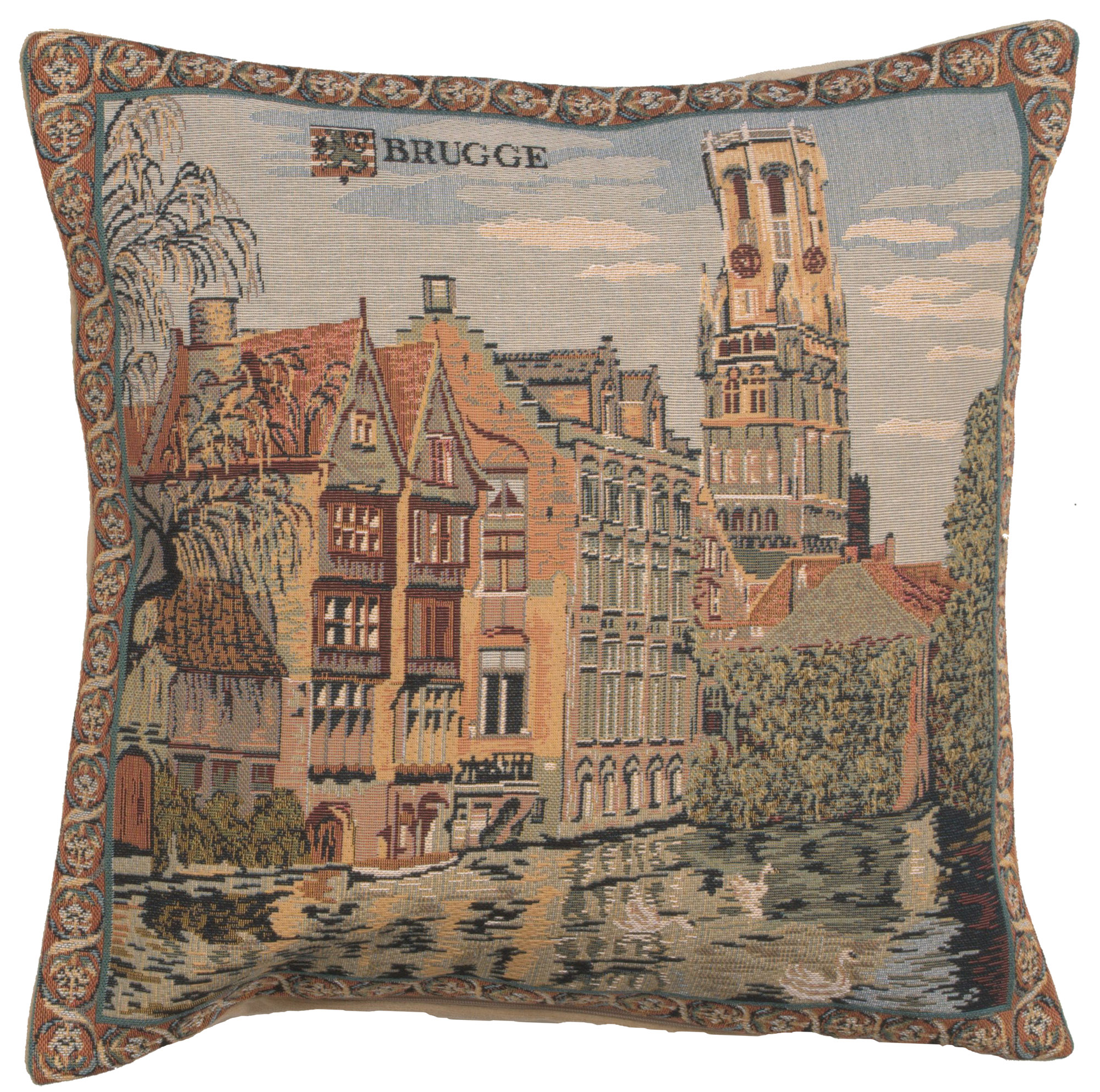 Vintage Canals of Bruges Tapestry Pillow Cover 18x18 Inch Cotton Jacquard Woven Cushion Cover