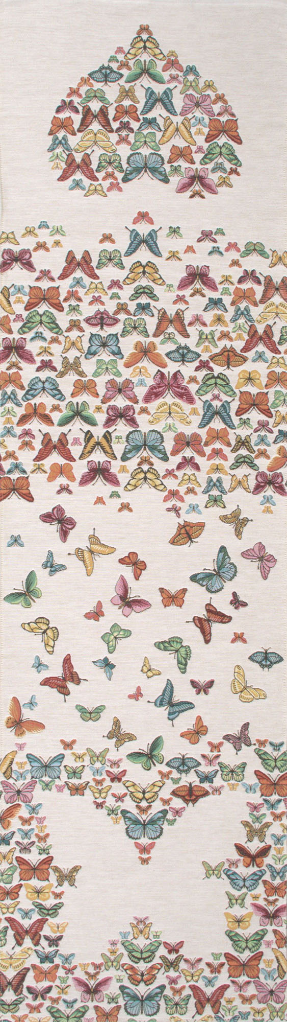 Butterflies White French Jacquard Woven Table Runner 71x19 Inch Botanical Dining Decor