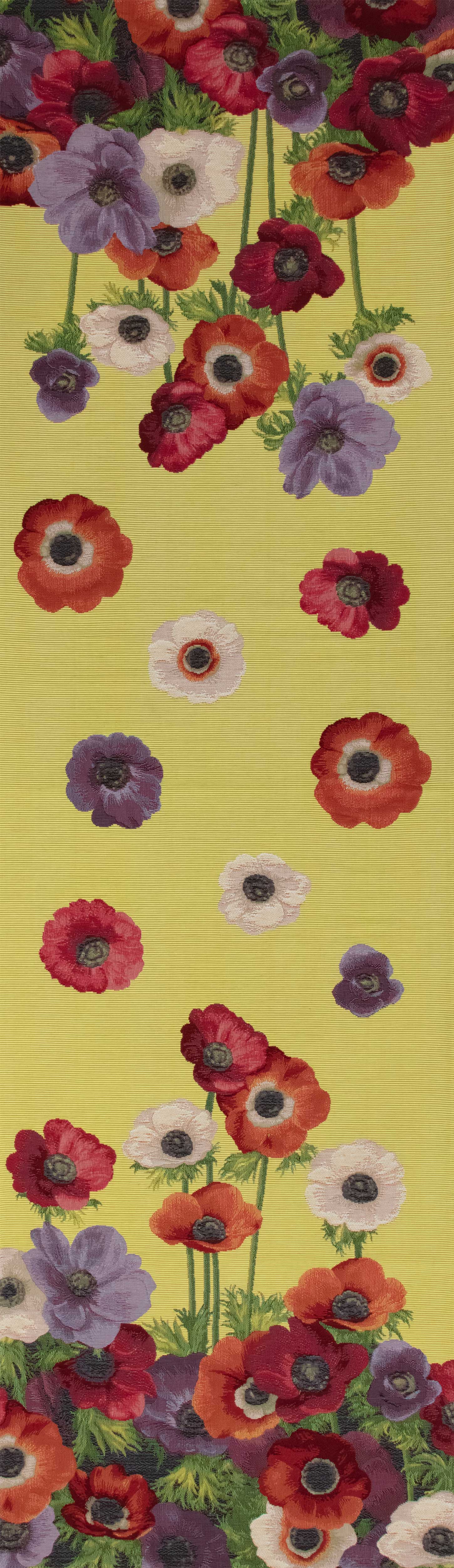 Anemones Yellow French Jacquard Woven Table Runner 71x19 Inch Floral Botanical Dining Decor