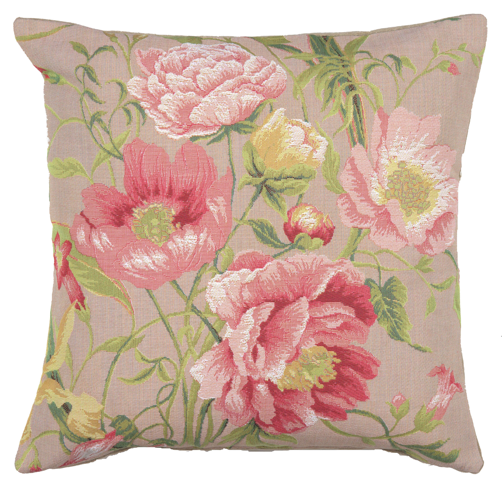 Floral Peonies II Tapestry Pillow Cover 19x19 Inch Cotton Jacquard Woven Cushion Cover