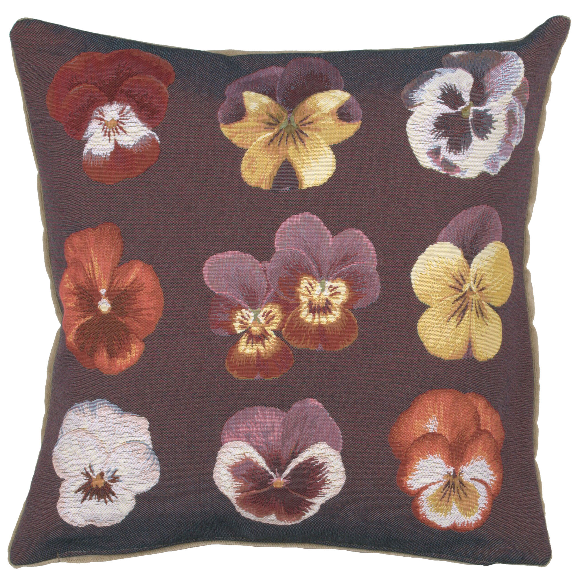 Floral All Over Pansies Tapestry Pillow Cover 19x19 Inch Cotton Jacquard Woven Cushion Cover