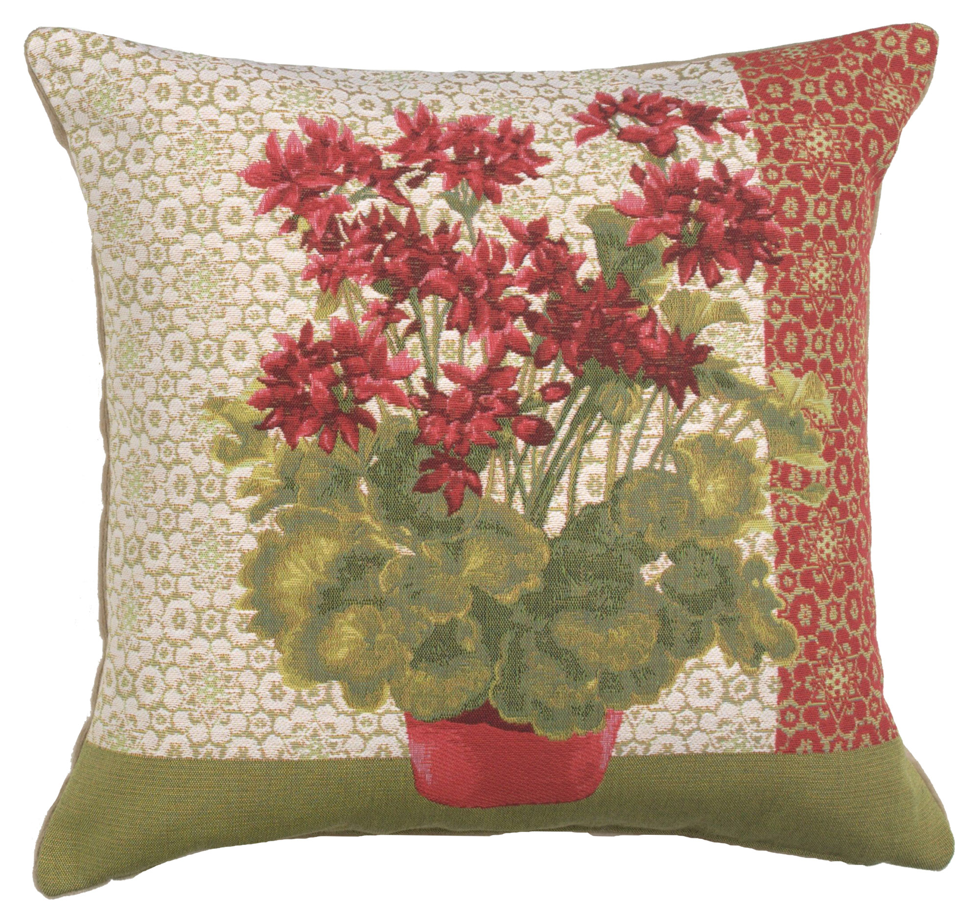 Floral Geranium I Red Tapestry Pillow Cover 19x19 Inch Cotton Jacquard Woven Cushion Cover