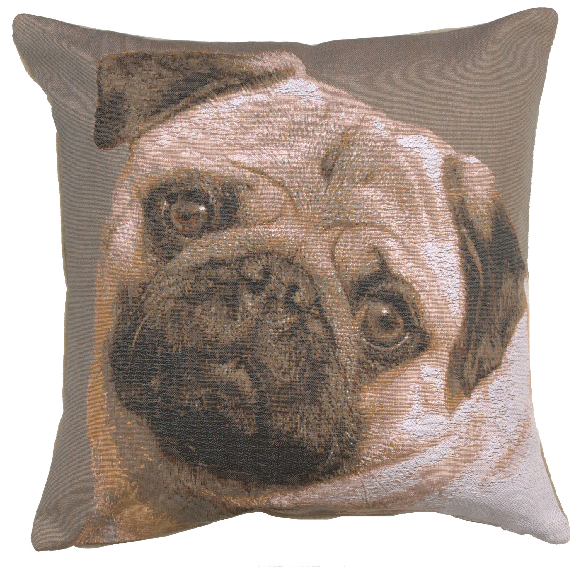 Thomas Theodor Heine Pugs Face Grey Tapestry Pillow Cover 19x19 Inch Cotton Jacquard Woven Cushion Cover