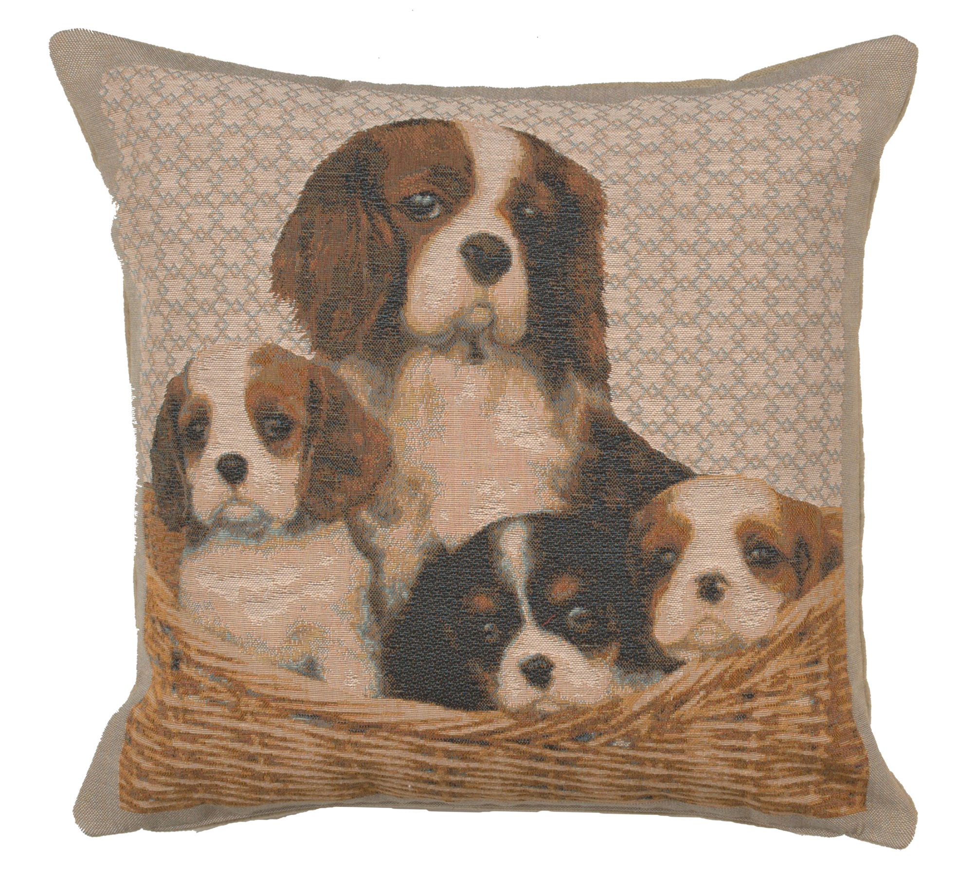 Alexandre Cavalier King Charles Family Tapestry Pillow Cover 19x19 Inch Cotton Jacquard Woven Cushion Cover