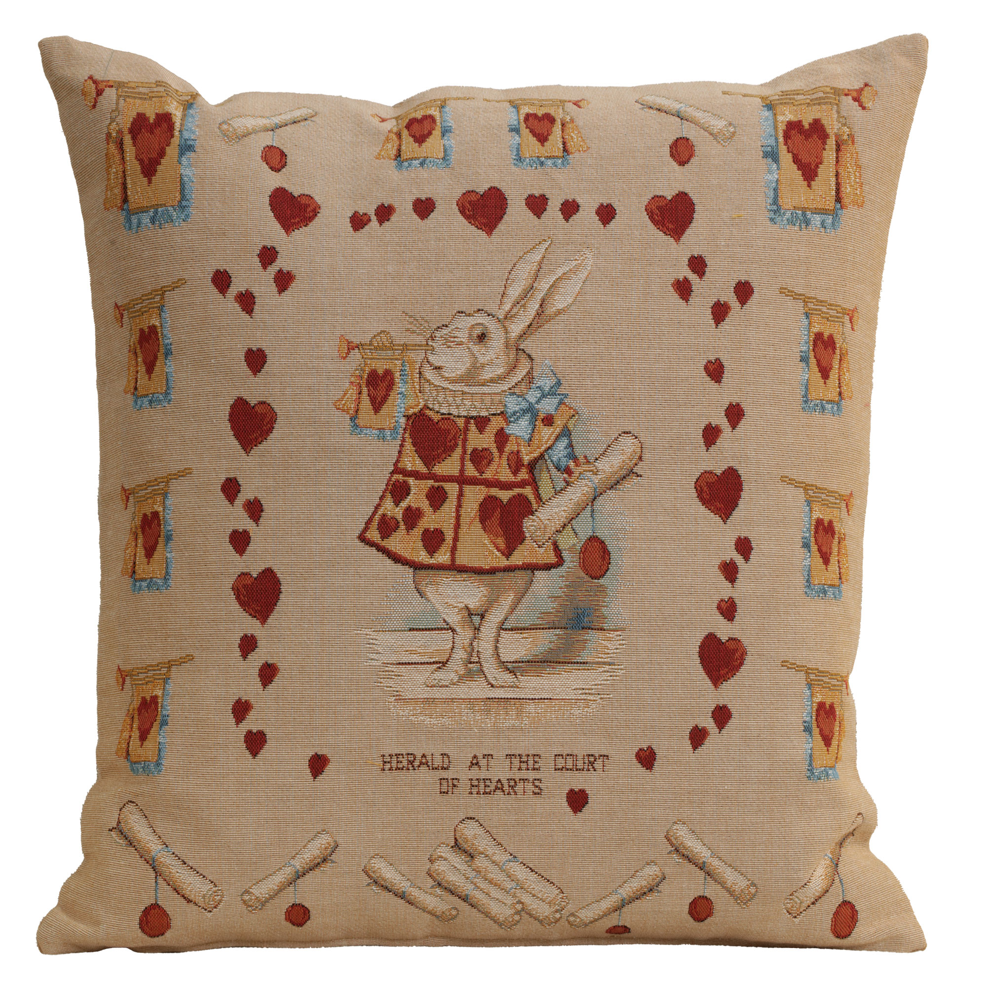 John Tenniel Heart Rabbit Tapestry Pillow Cover 19x19 Inch Cotton Jacquard Woven Cushion Cover