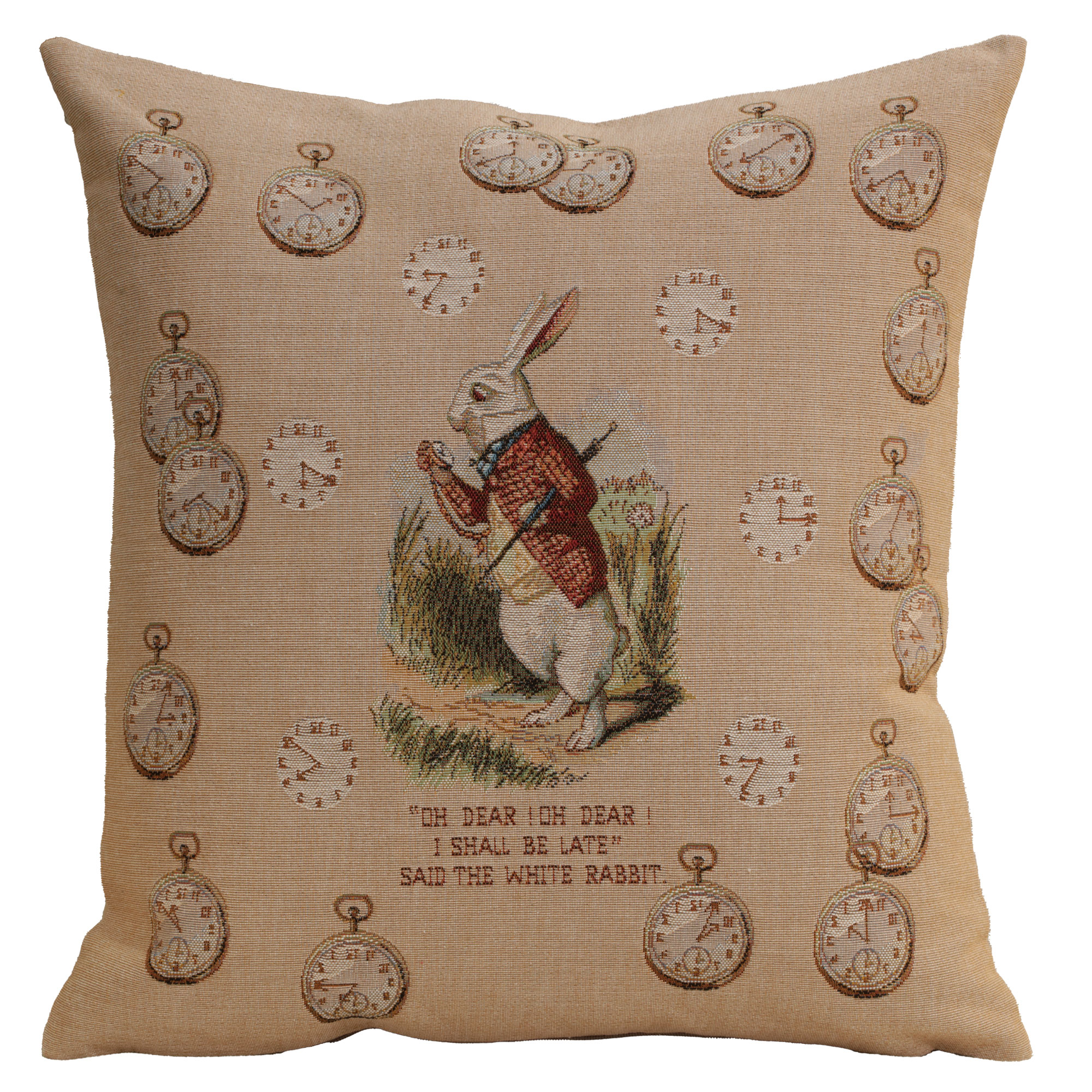 John Tenniel Late Rabbit Tapestry Pillow Cover 19x19 Inch Cotton Jacquard Woven Cushion Cover