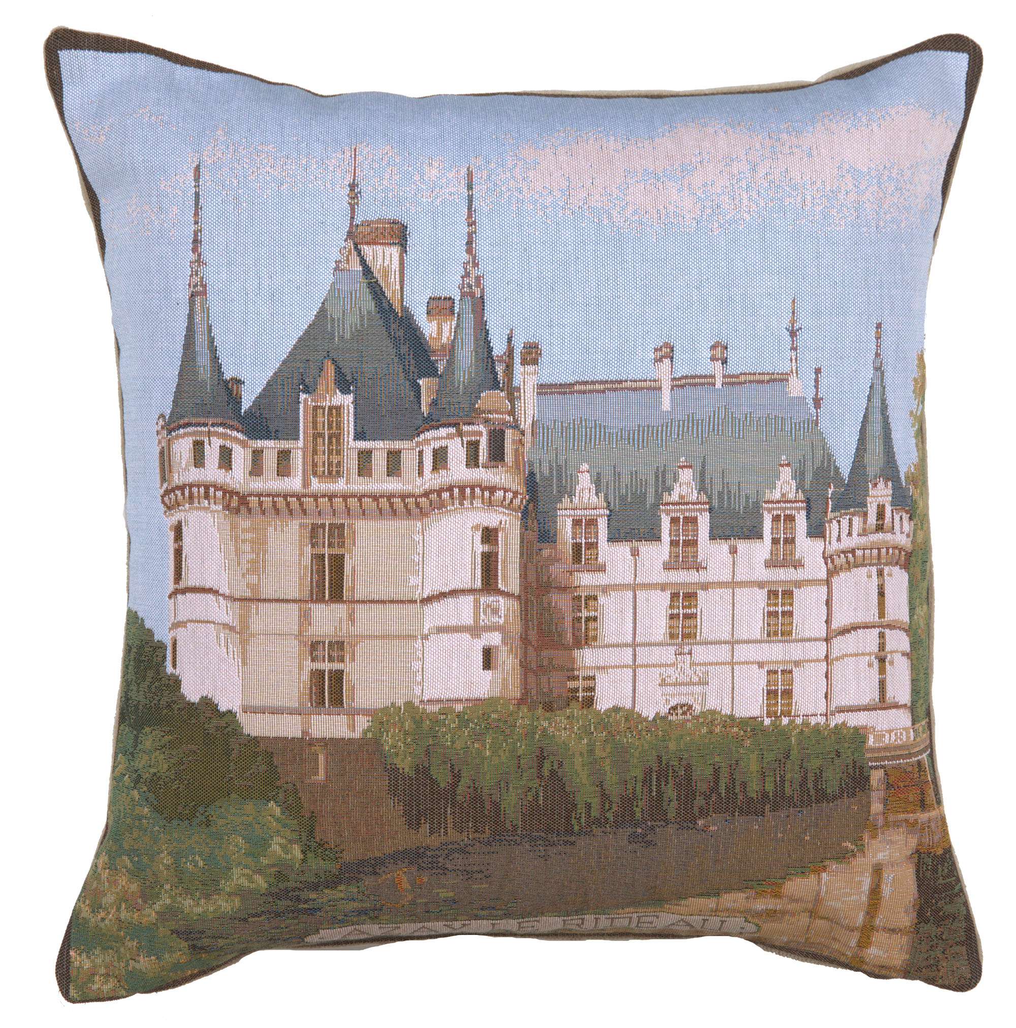 Castle Azay French Tapestry Pillow Cover 19x19 Inch Cotton Jacquard Woven Cushion Cover