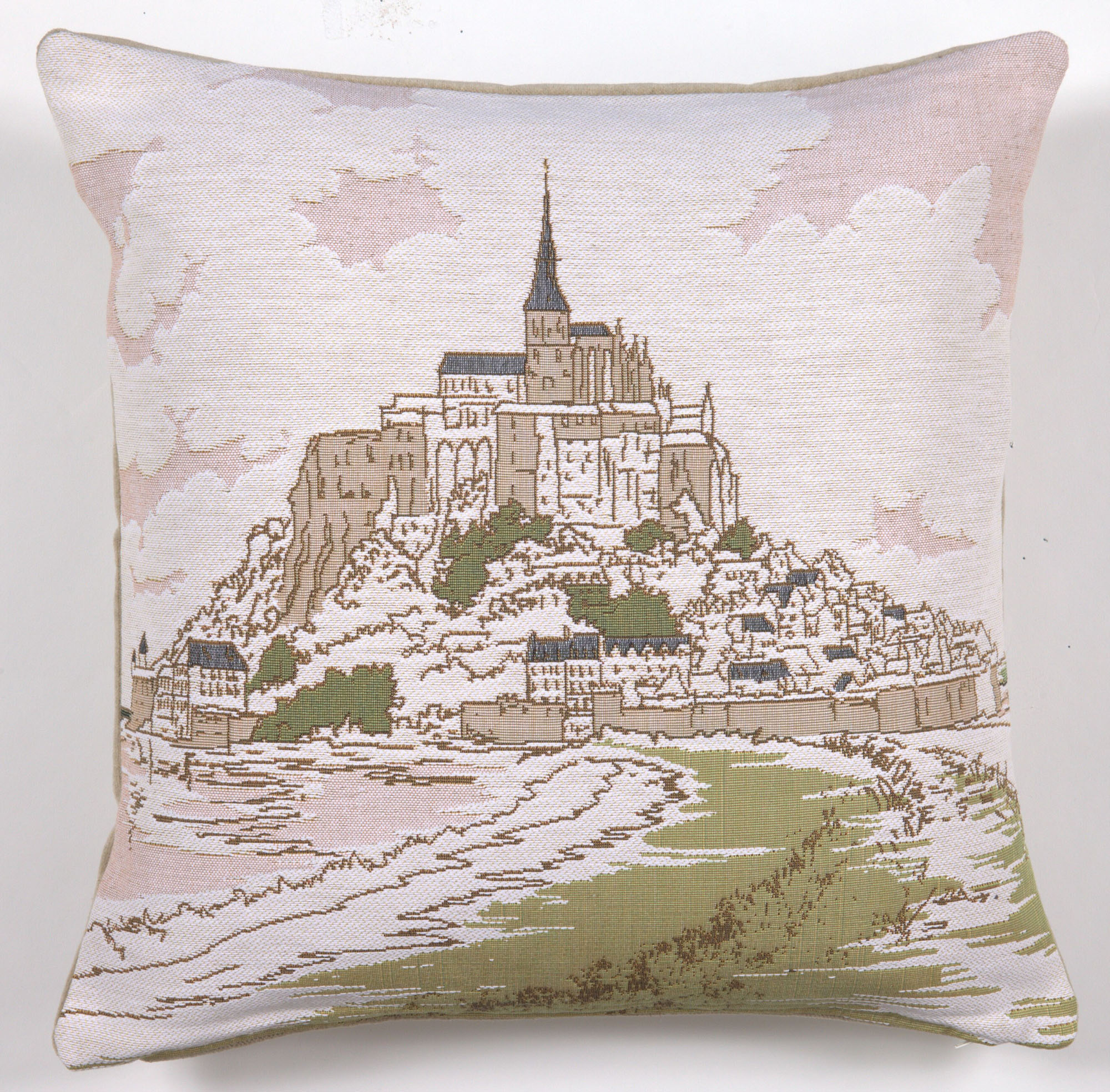 Mont Saint Michel French Tapestry Pillow Cover 19x19 Inch Cotton Jacquard Woven Cushion Cover