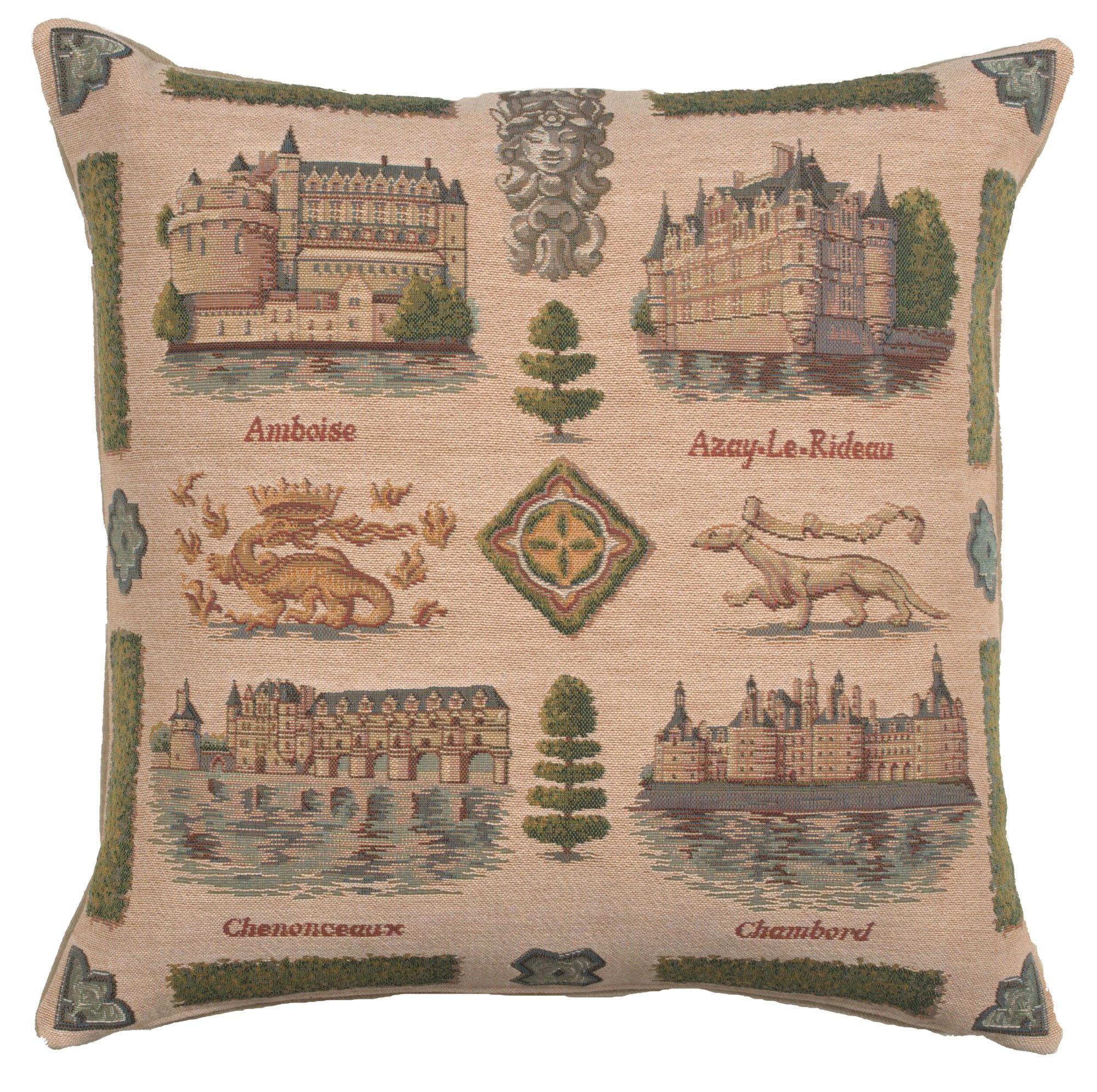 Loire Castle French Tapestry Pillow Cover 19x19 Inch Cotton Jacquard Woven Cushion Cover