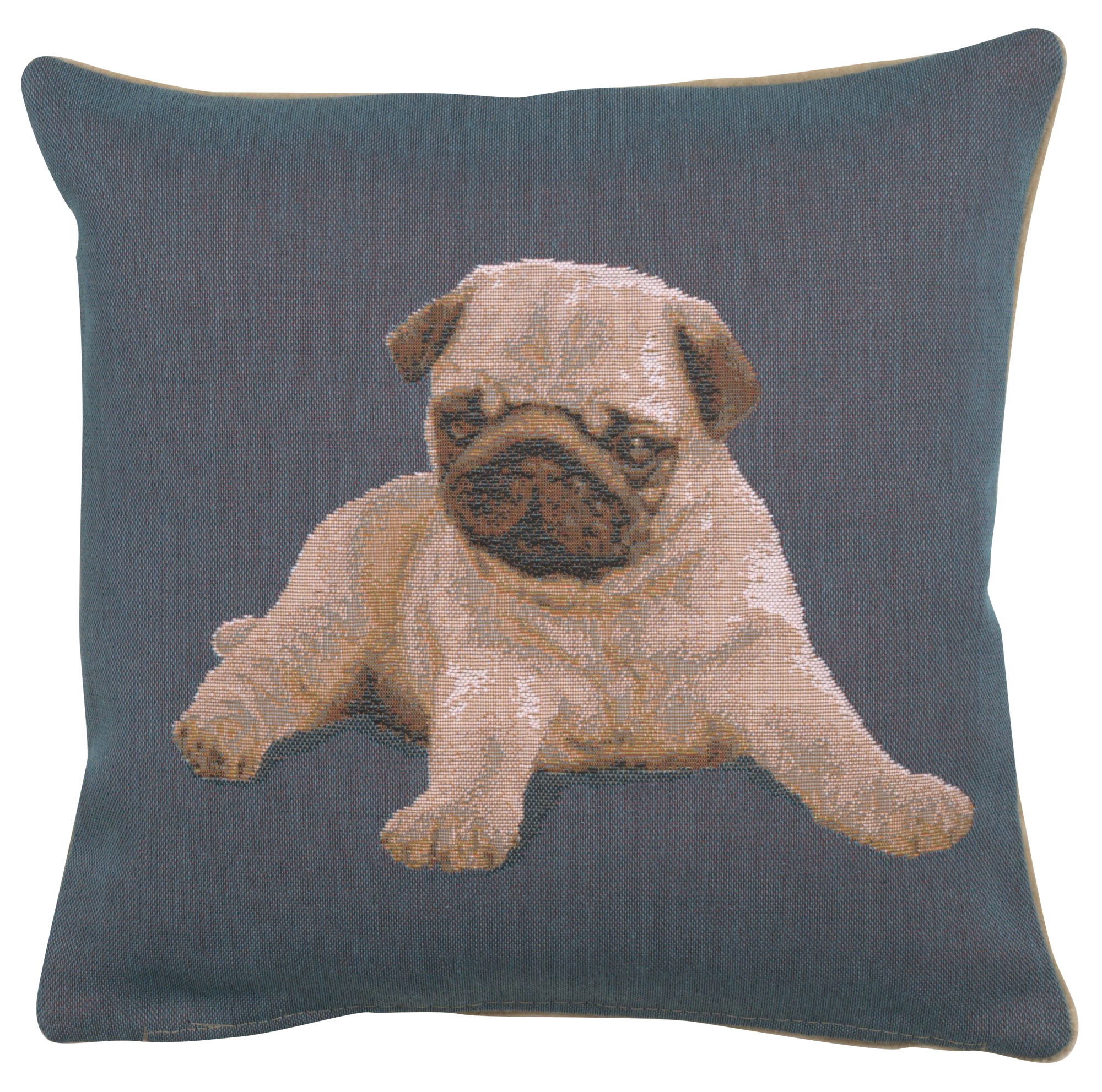 Thomas Theodor Heine Puppy Pug Blue Tapestry Pillow Cover 14x14 Inch Cotton Jacquard Woven Cushion Cover