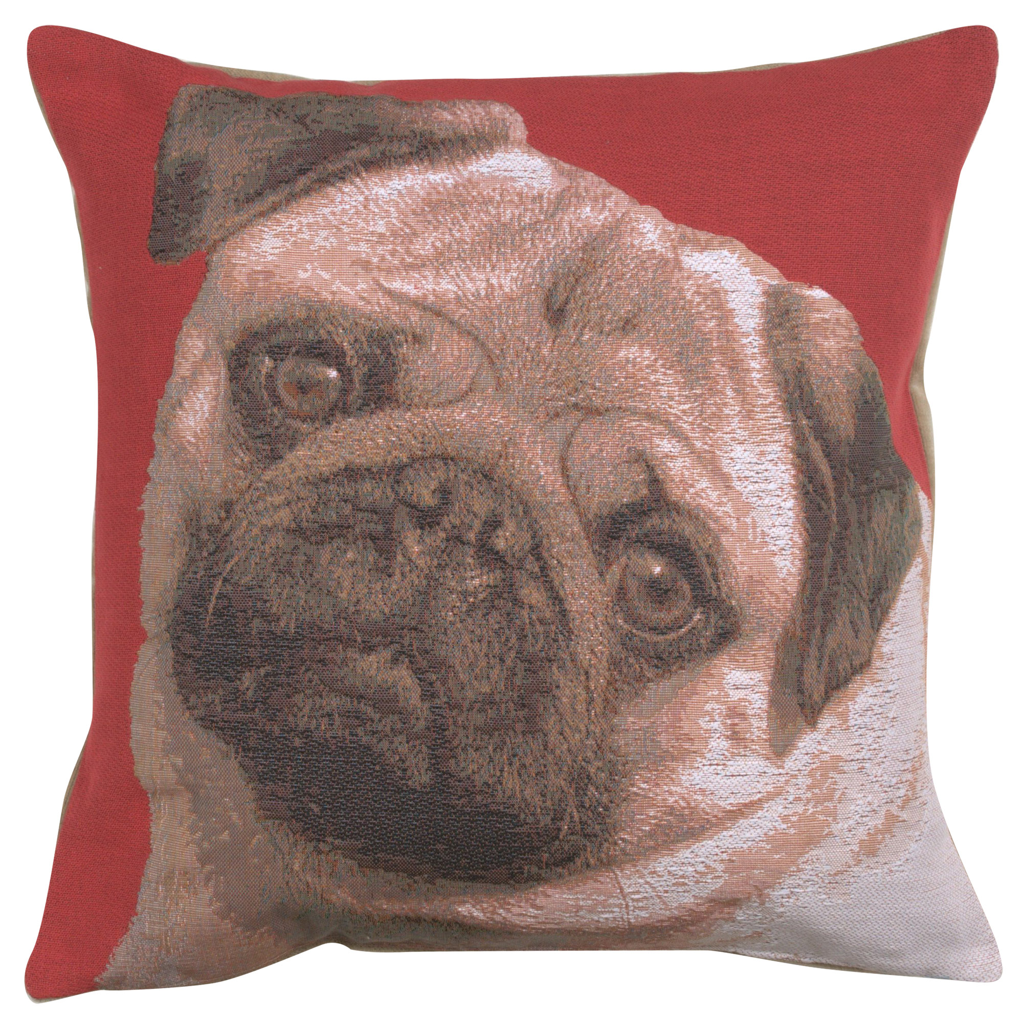 Thomas Theodor Heine Pugs Face Red Tapestry Pillow Cover 14x14 Inch Cotton Jacquard Woven Cushion Cover