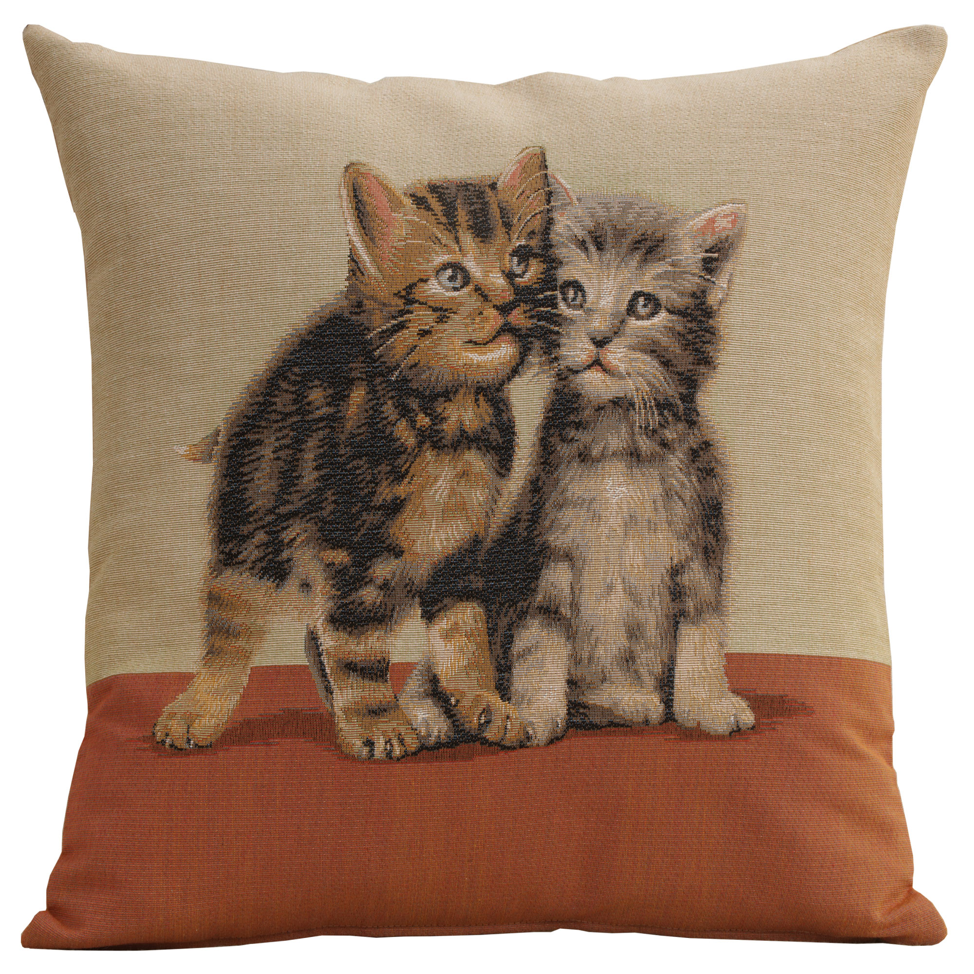 Henriette Ronner Two Kittens I Tapestry Pillow Cover 14x14 Inch Cotton Jacquard Woven Cushion Cover