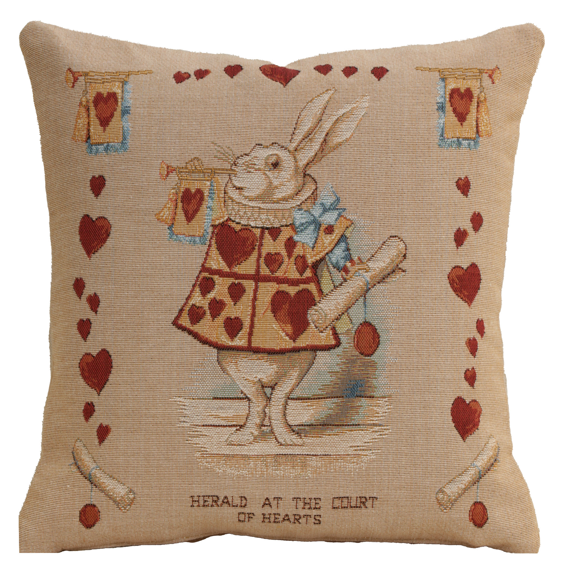 John Tenniel Heart Rabbit Tapestry Pillow Cover 14x14 Inch Cotton Jacquard Woven Cushion Cover