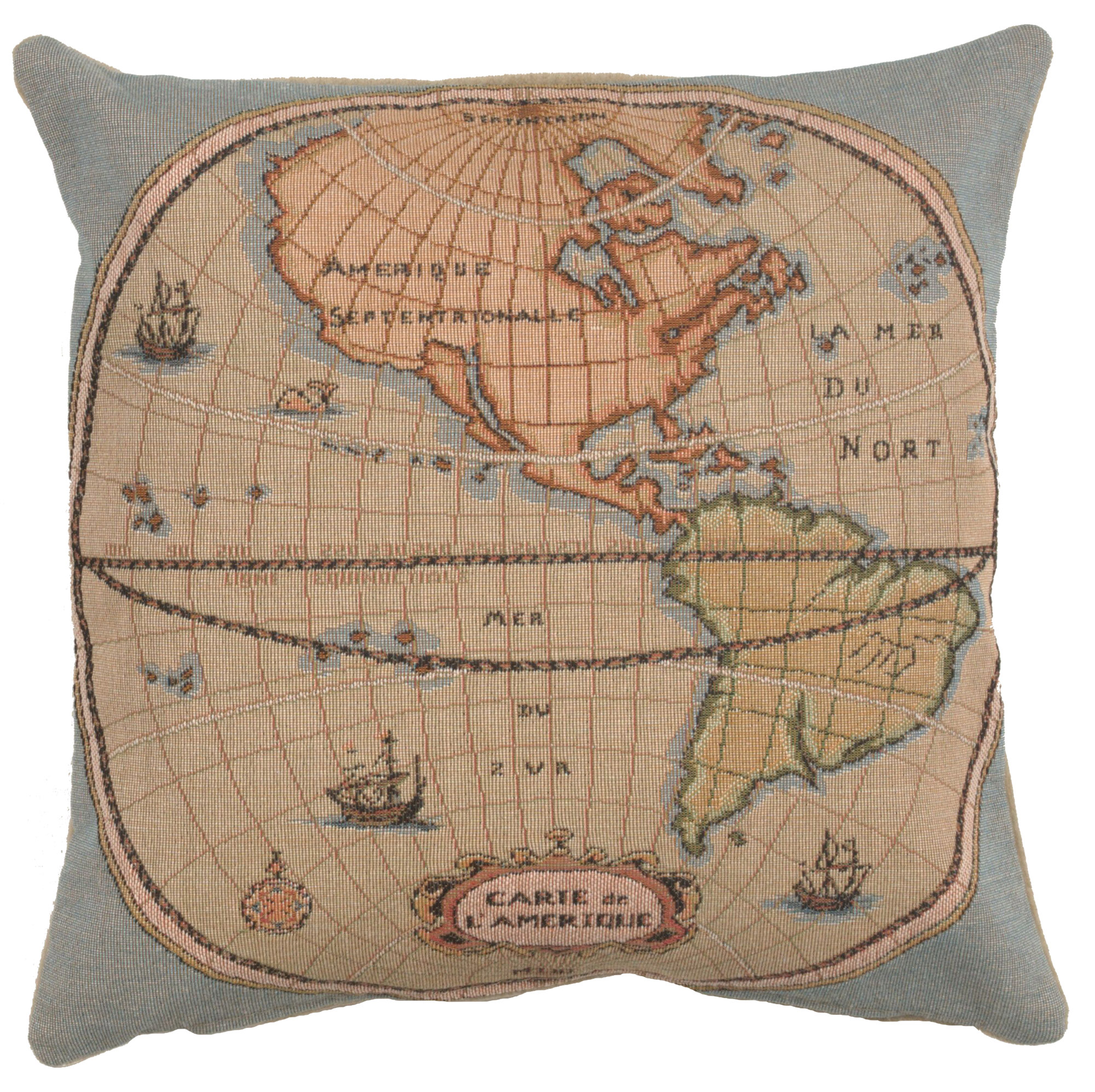 Guillaume Delisle Map of the Americas I Tapestry Pillow Cover 14x14 Inch Cotton Jacquard Woven Cushion Cover