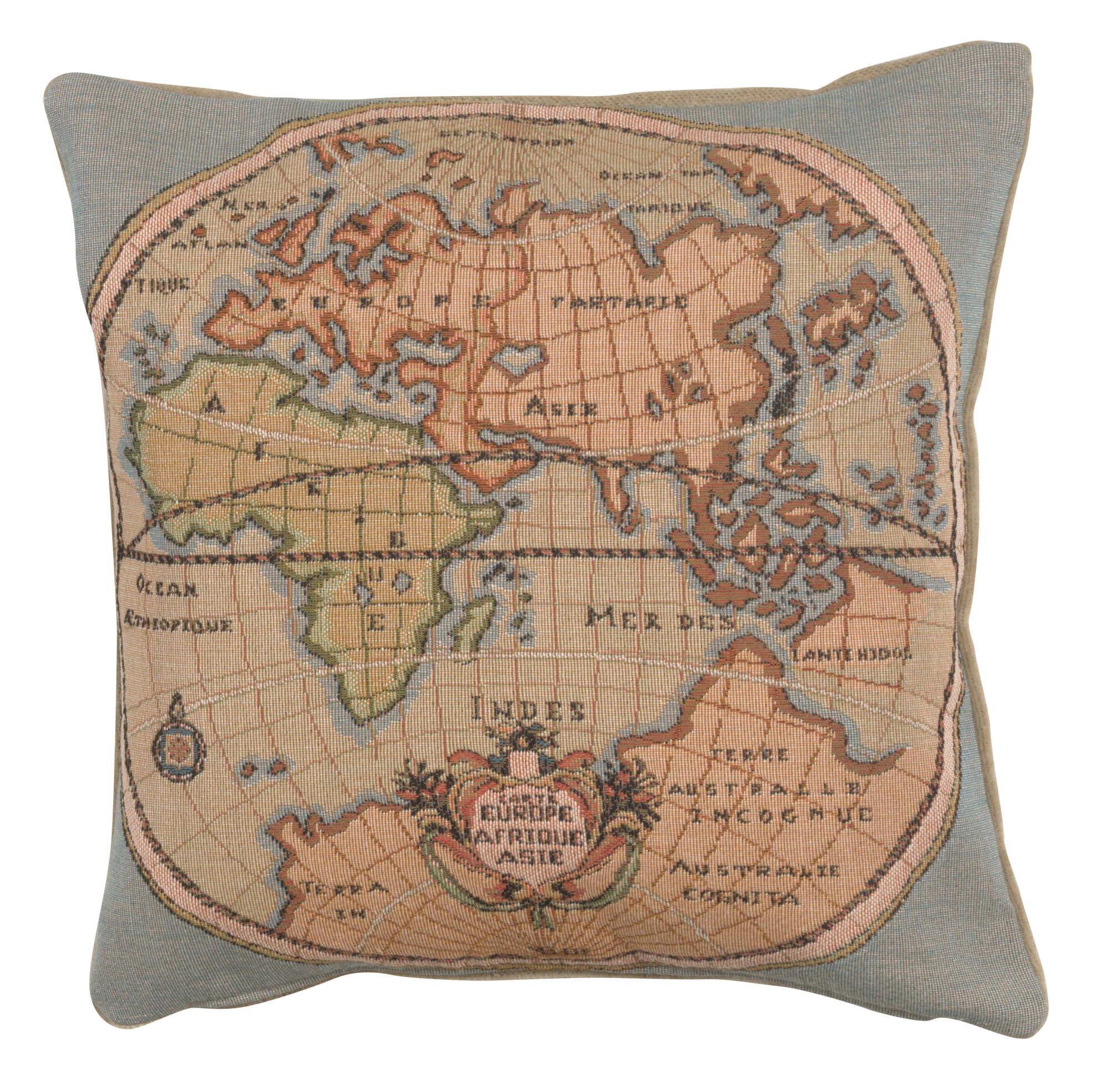 Jean Palairet Map of Europe Asia and Africa Tapestry Pillow Cover 14x14 Inch Cotton Jacquard Woven Cushion Cover