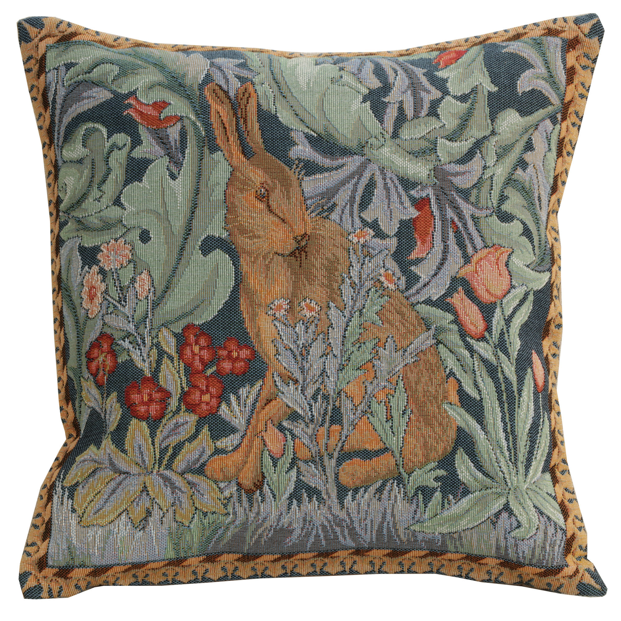 Rabbit Facing Left Medieval Tapestry Pillow Cover 14x14 European Cotton Jacquard Woven Cushion Cover