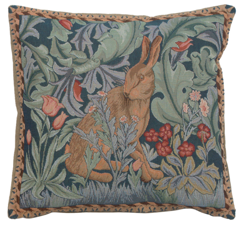 Blue Rabbit Medieval Tapestry Pillow Cover 14x14 European Cotton Jacquard Woven Cushion Cover