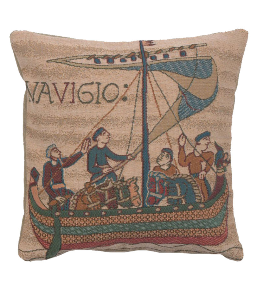 Bayeux The Boat Tapestry Pillow Cover 14x14 Inch Cotton Jacquard Woven Cushion Cover