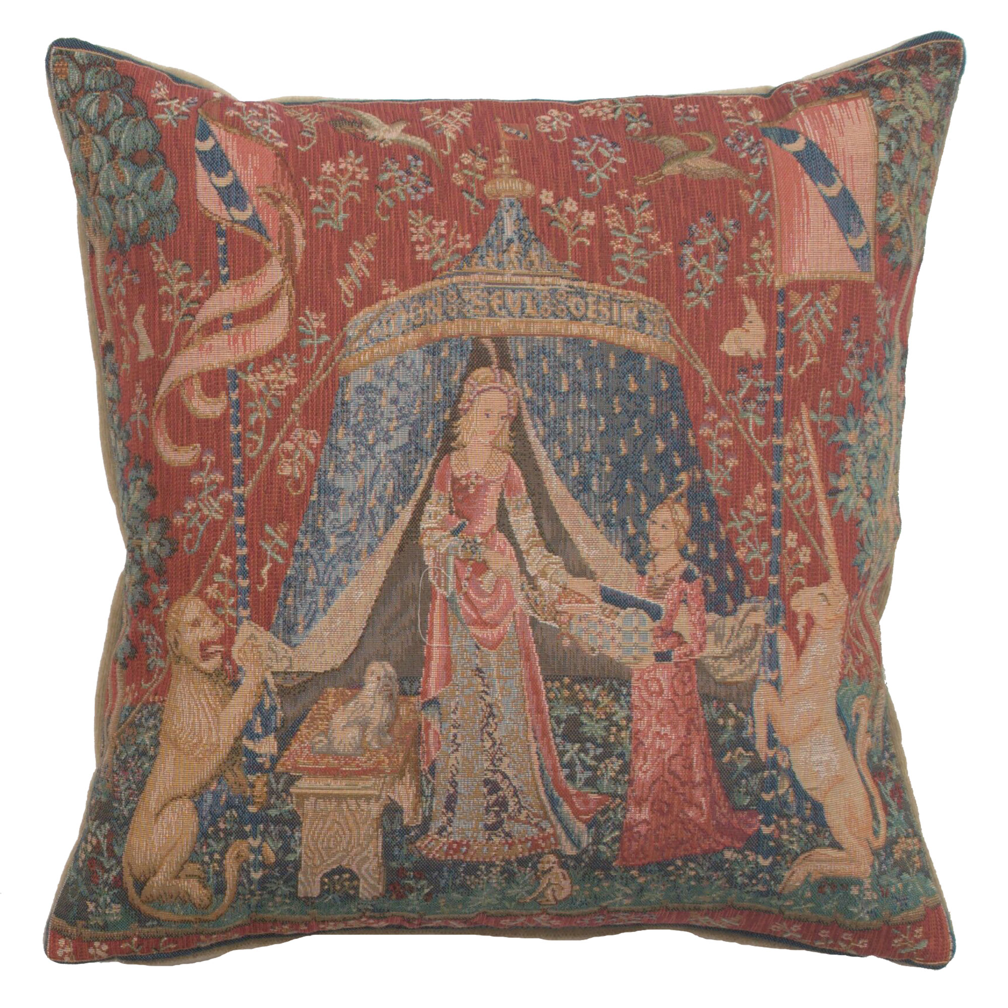 Medieval A Mon Seul Desir Small Tapestry Pillow Cover 14x14 Inch Cotton Jacquard Woven Cushion Cover