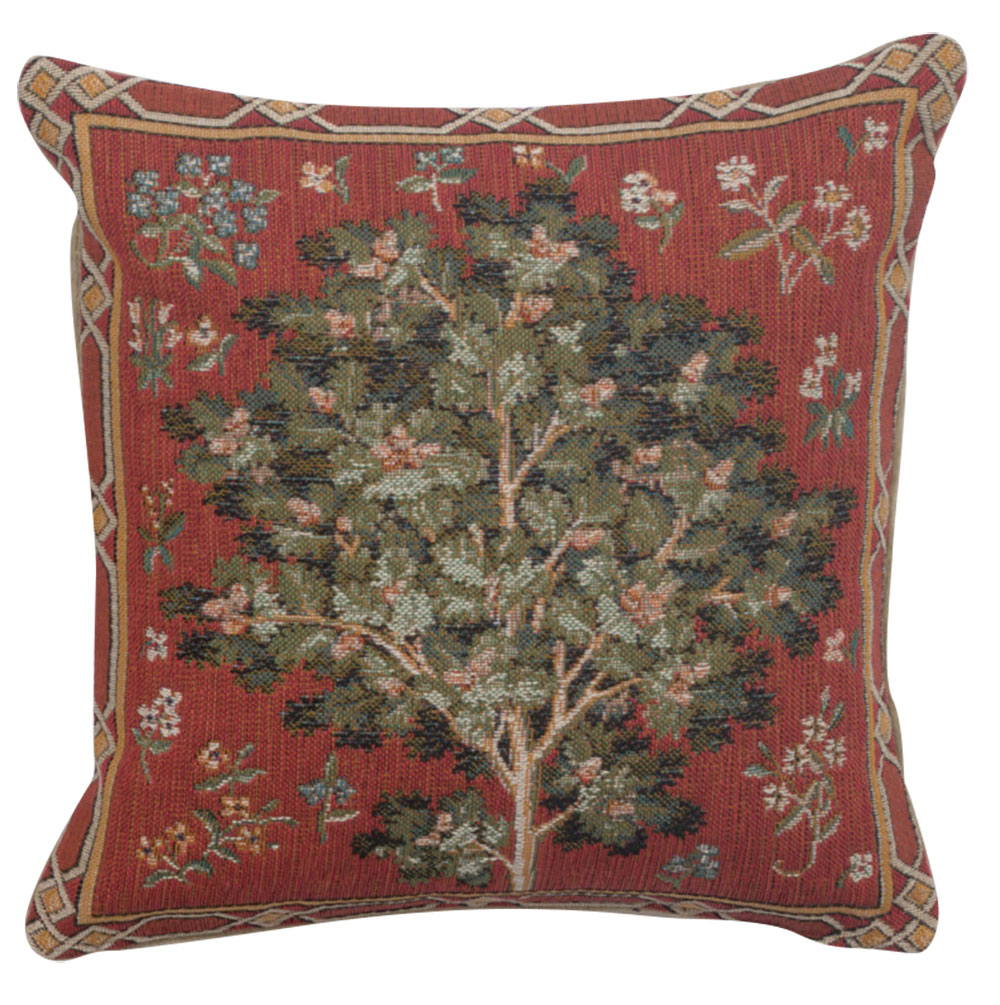 Medieval Oak Tapestry Pillow Cover 14x14 Inch Cotton Jacquard Woven Cushion Cover