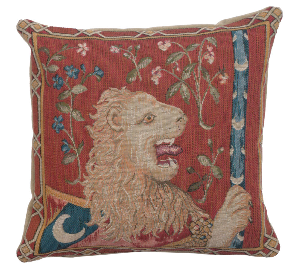 Medieval The Lion Tapestry Pillow Cover 14x14 Inch Cotton Jacquard Woven Cushion Cover