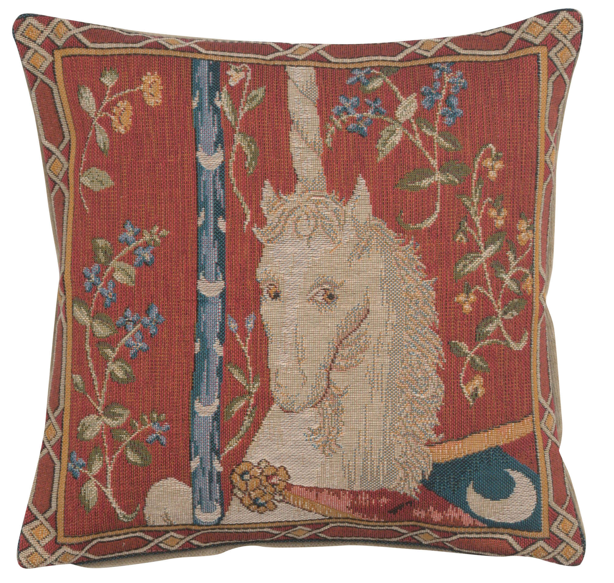 Medieval The Unicorn Tapestry Pillow Cover 14x14 Inch Cotton Jacquard Woven Cushion Cover