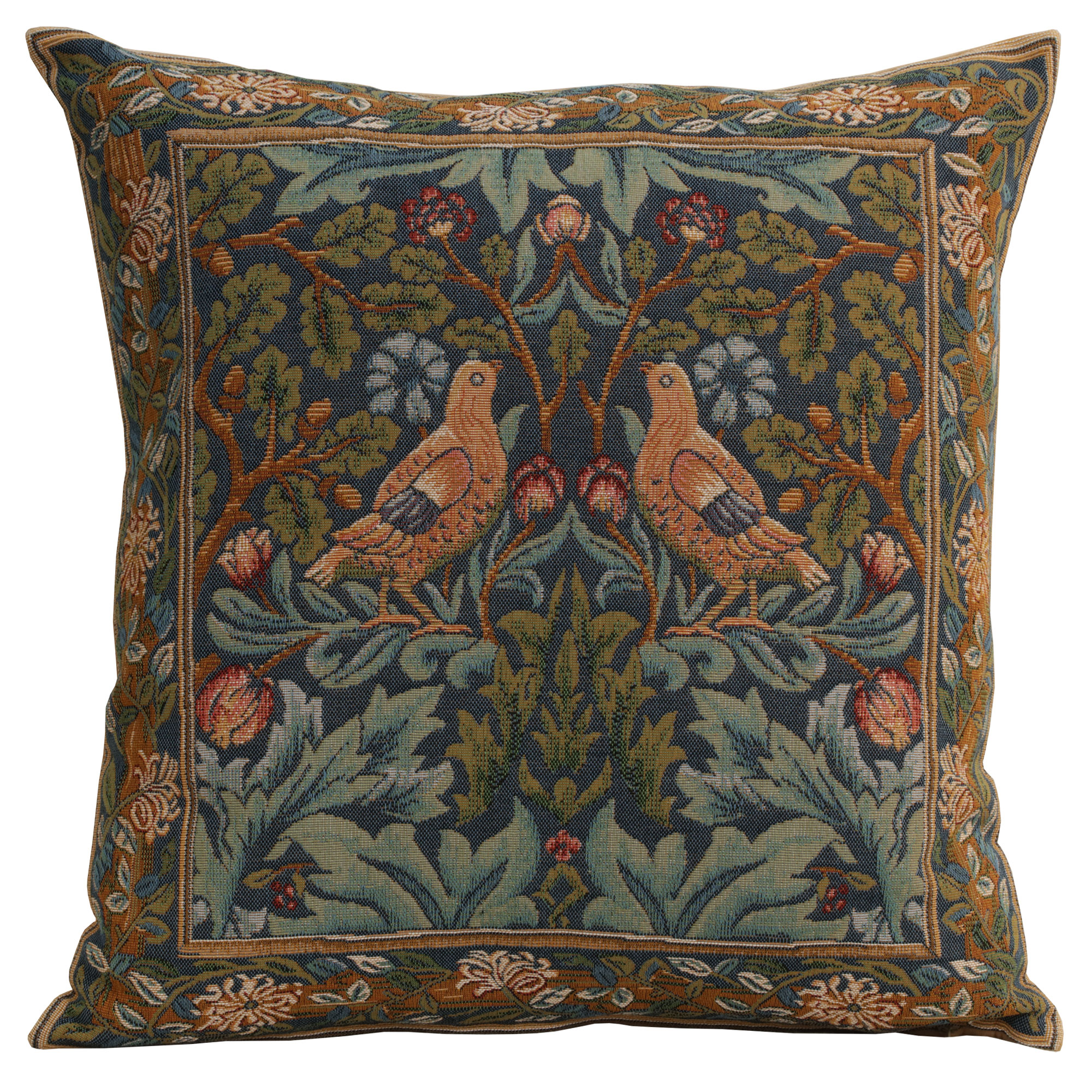 Brother Bird Left Medieval Tapestry Pillow Cover 19x19 inch European Cotton Jacquard Woven Cushion Cover