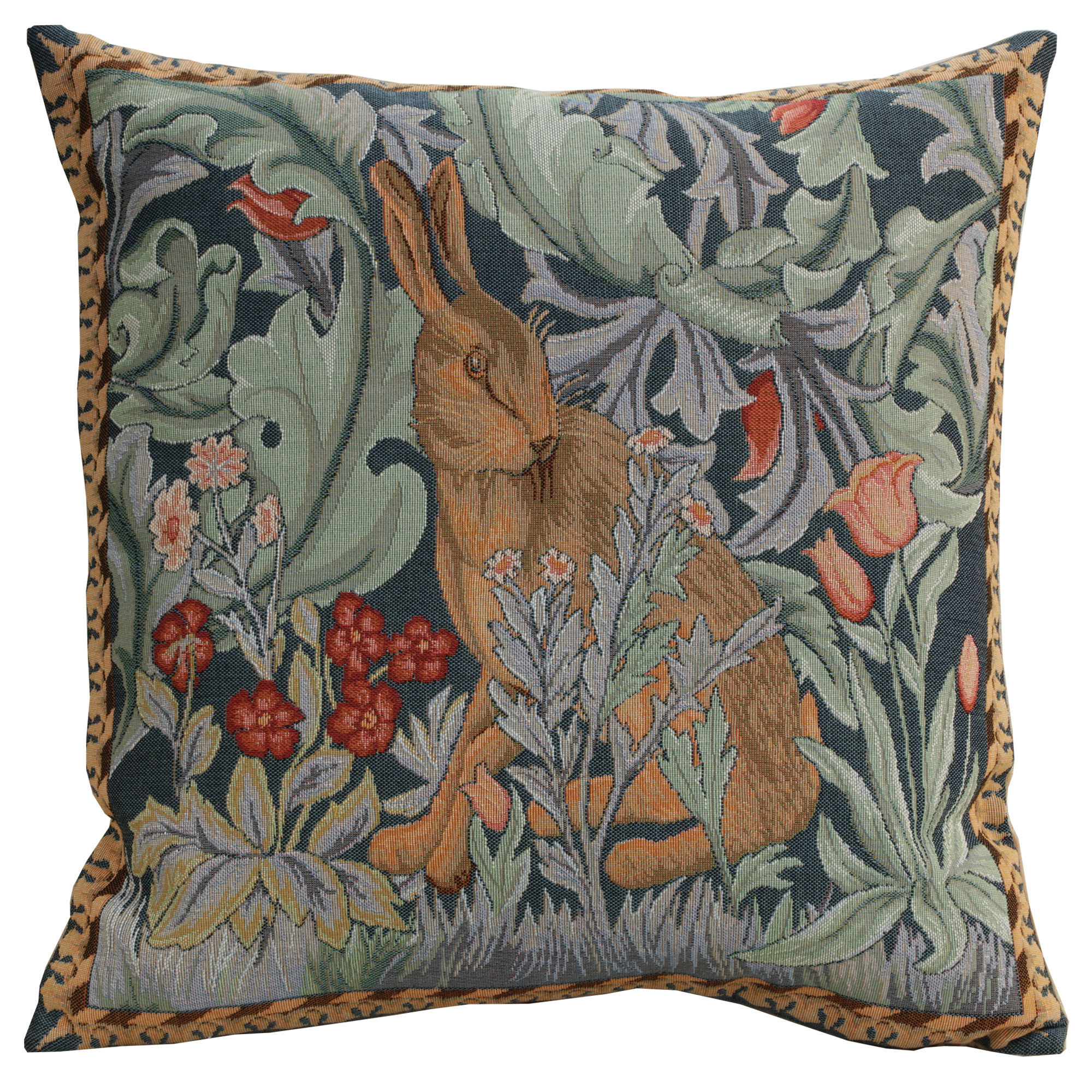 Rabbit Facing Left Medieval Tapestry Pillow Cover 19x19 inch European Cotton Jacquard Woven Cushion Cover