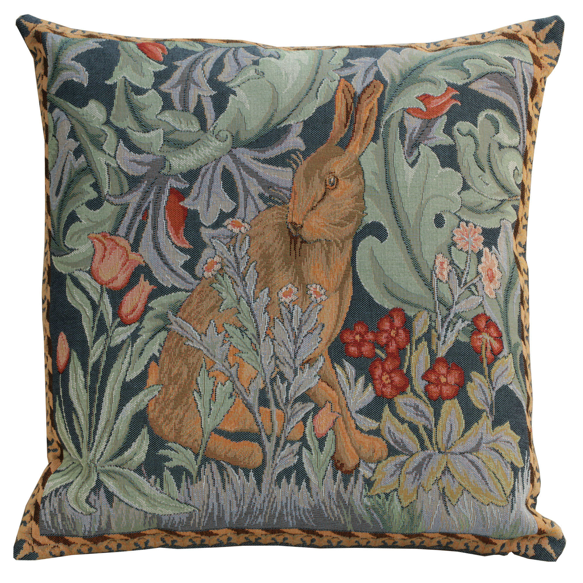 Rabbit Facing Right Medieval Tapestry Pillow Cover 19x19 inch European Cotton Jacquard Woven Cushion Cover