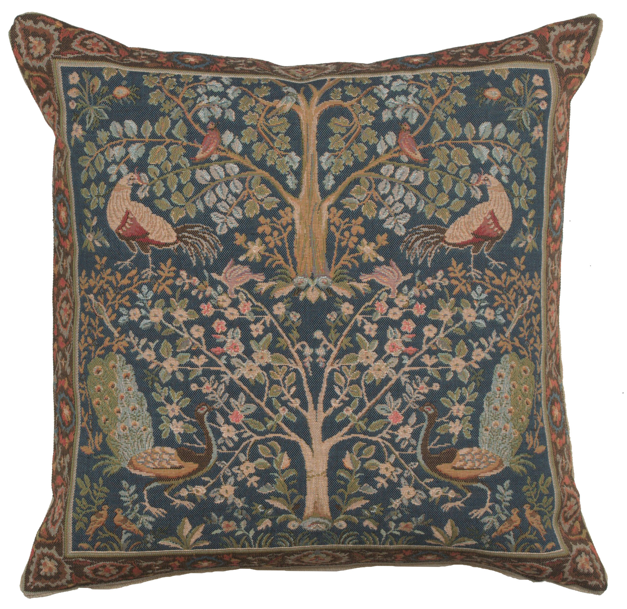 Blue Tree French Tapestry Pillow Cover 19x19 inch Cotton Jacquard Woven Cushion Cover