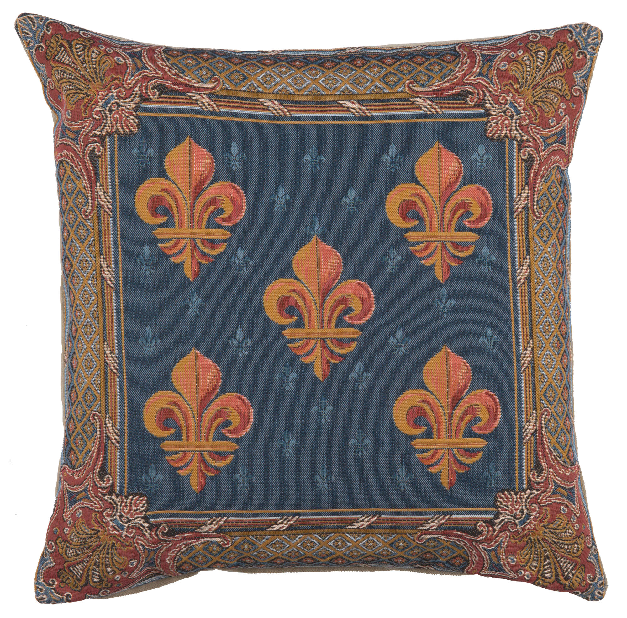 Lys in Blue French Tapestry Pillow Cover 19x19 Inch Cotton Jacquard Woven Cushion Cover