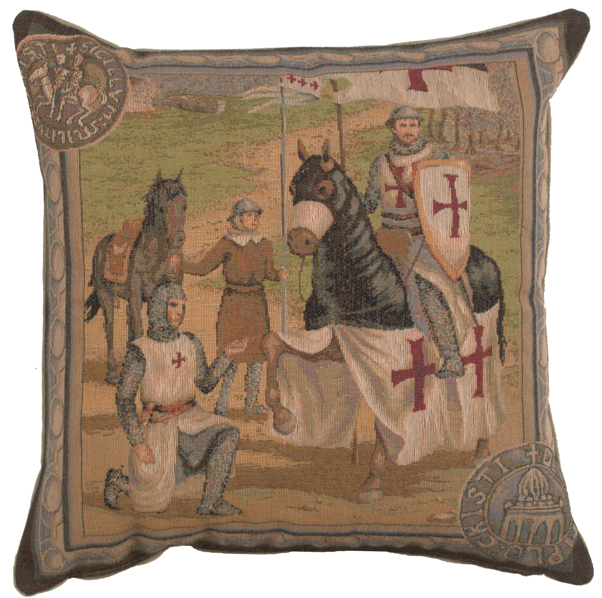 Templar's French Tapestry Pillow Cover 19x19 Inch Cotton Jacquard Woven Cushion Cover