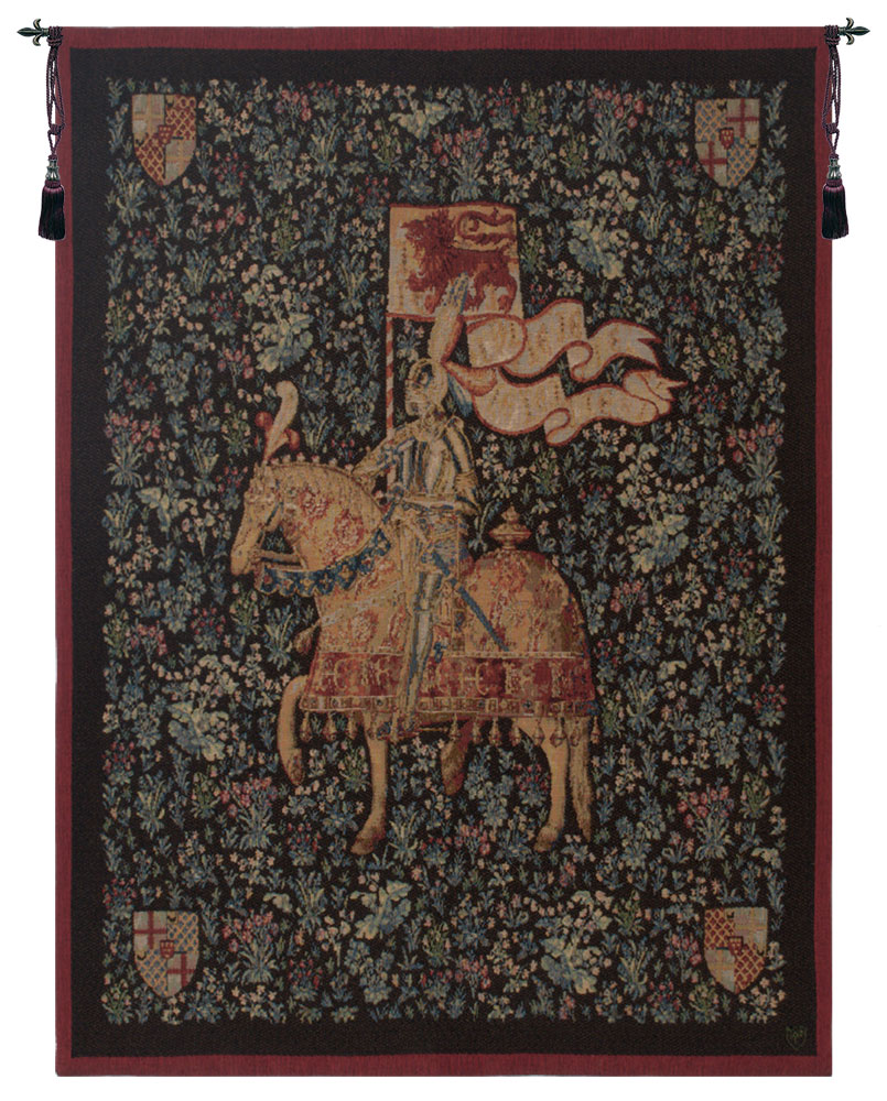 Vintage Le Chevalier Tapestry Wall Hanging 38 x 28 in Jacquard Woven Medieval Knight Wall Art