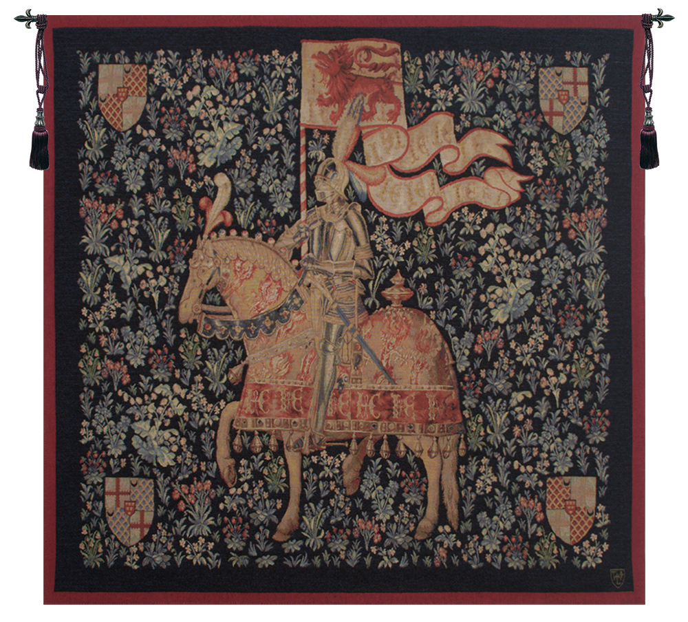 Vintage Le Chevalier I Tapestry Wall Hanging 58 x 58 in Jacquard Woven Medieval Knight Wall Art
