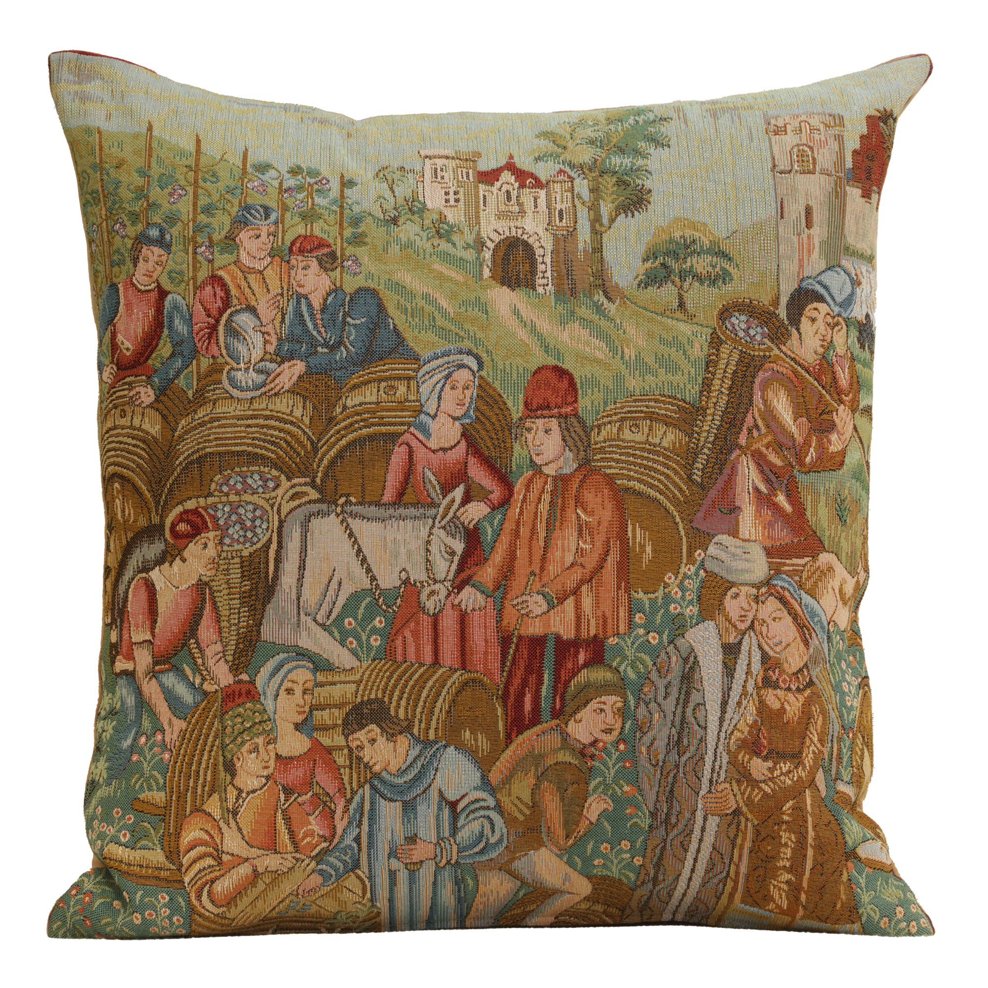 Medieval Wine Making II Tapestry Pillow Cover 19x19 Inch Cotton Jacquard Woven Cushion Cover