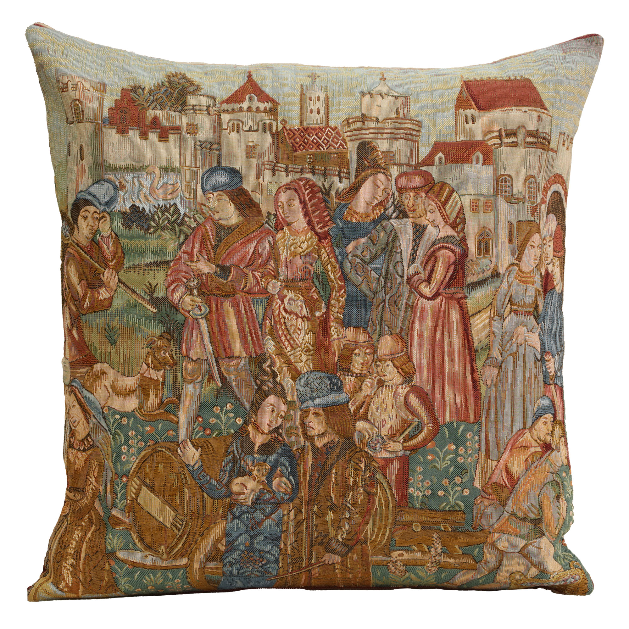 Medieval Wine Making III Tapestry Pillow Cover 19x19 Inch Cotton Jacquard Woven Cushion Cover