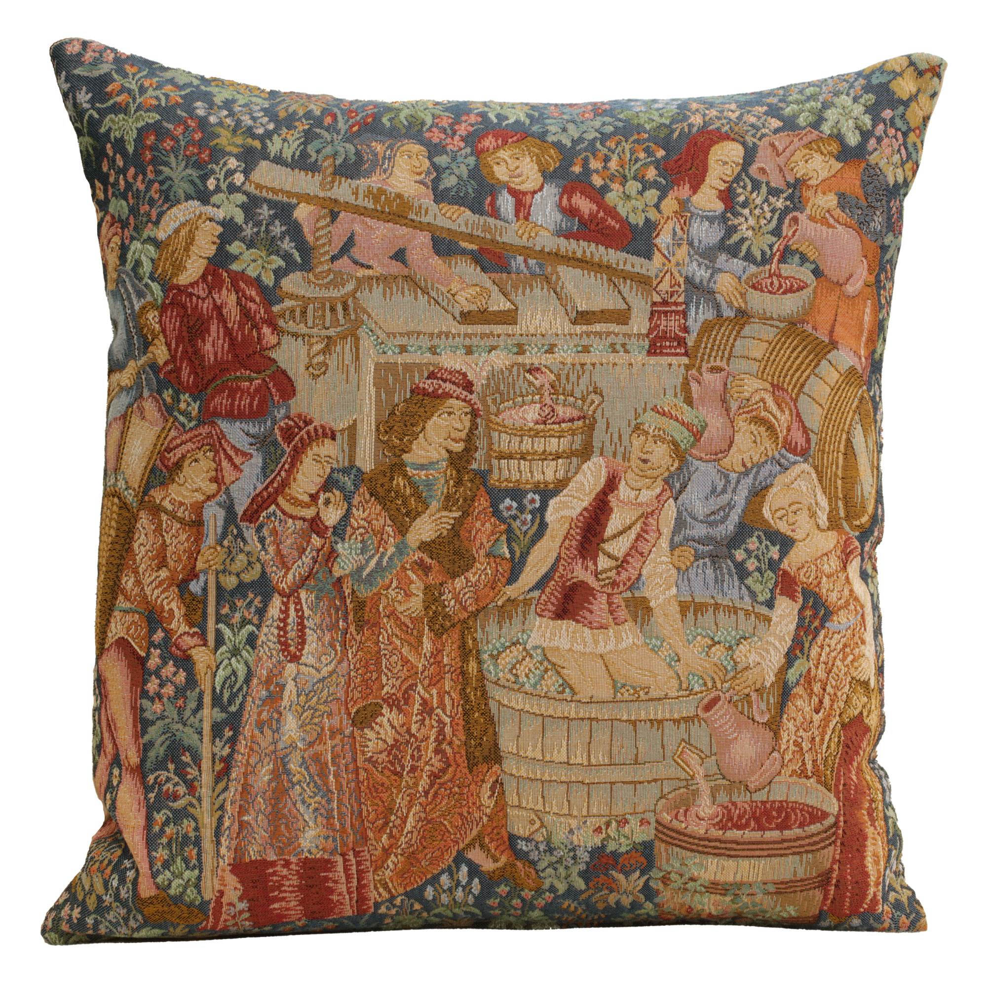 Medieval The Wine Press Tapestry Pillow Cover 19x19 Inch Cotton Jacquard Woven Cushion Cover