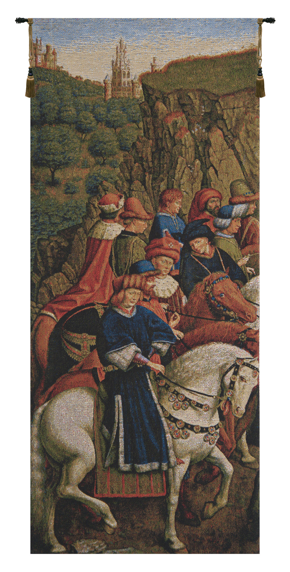 Jan van Eyck Just Judges Medieval Tapestry Wall Hanging 32 x 14 in Ghent Altarpiece Renaissance Jacquard Woven Wall Art