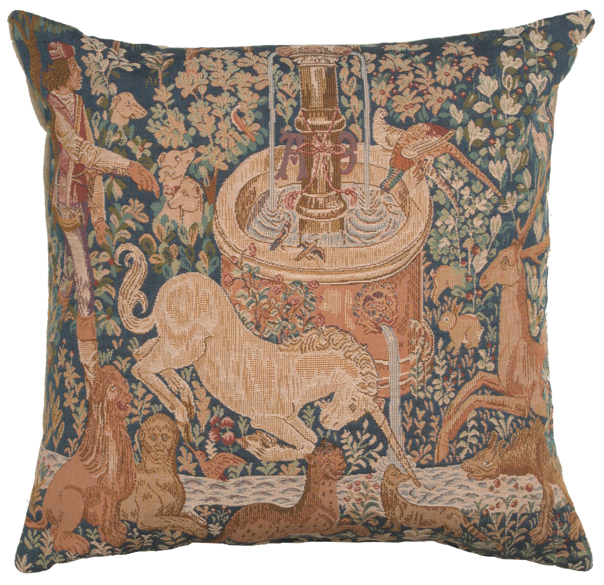 Medieval La Licorne a la Fontaine Tapestry Pillow Cover 19x19 Inch Cotton Jacquard Woven Cushion Cover