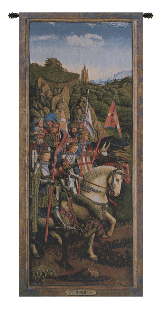 Jan van Eyck Knights of Christ I Medieval Tapestry Wall Hanging 57 x 24 in Ghent Altarpiece Christian Knights Jacquard Woven Wall Art
