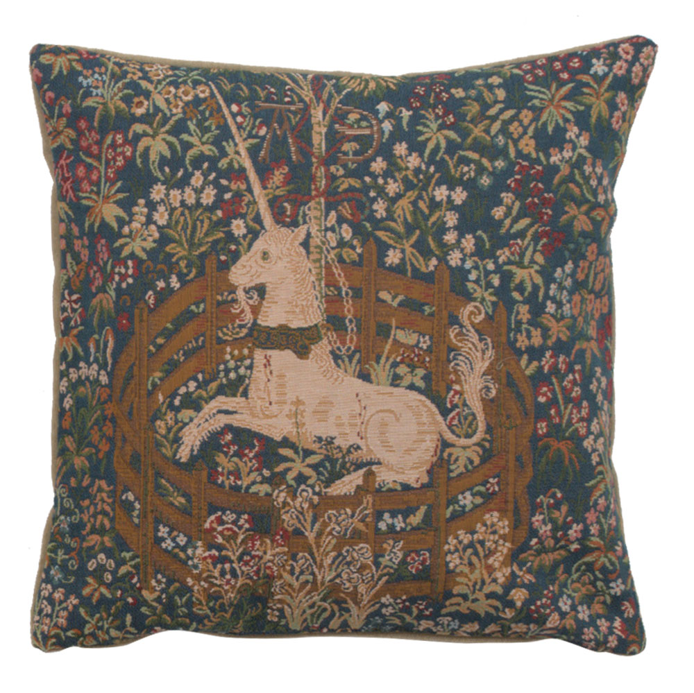 Medieval La Licorne Captive I Tapestry Pillow Cover 19x19 Inch Cotton Jacquard Woven Cushion Cover